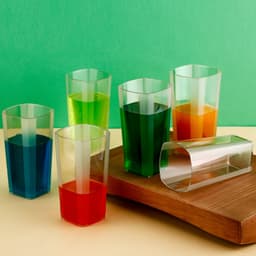 Unbreakable Stylish Transparent Square Design Water / Juice / Beer / Wine Tumbler Plastic Glass Set ( 300 Ml ID-4973