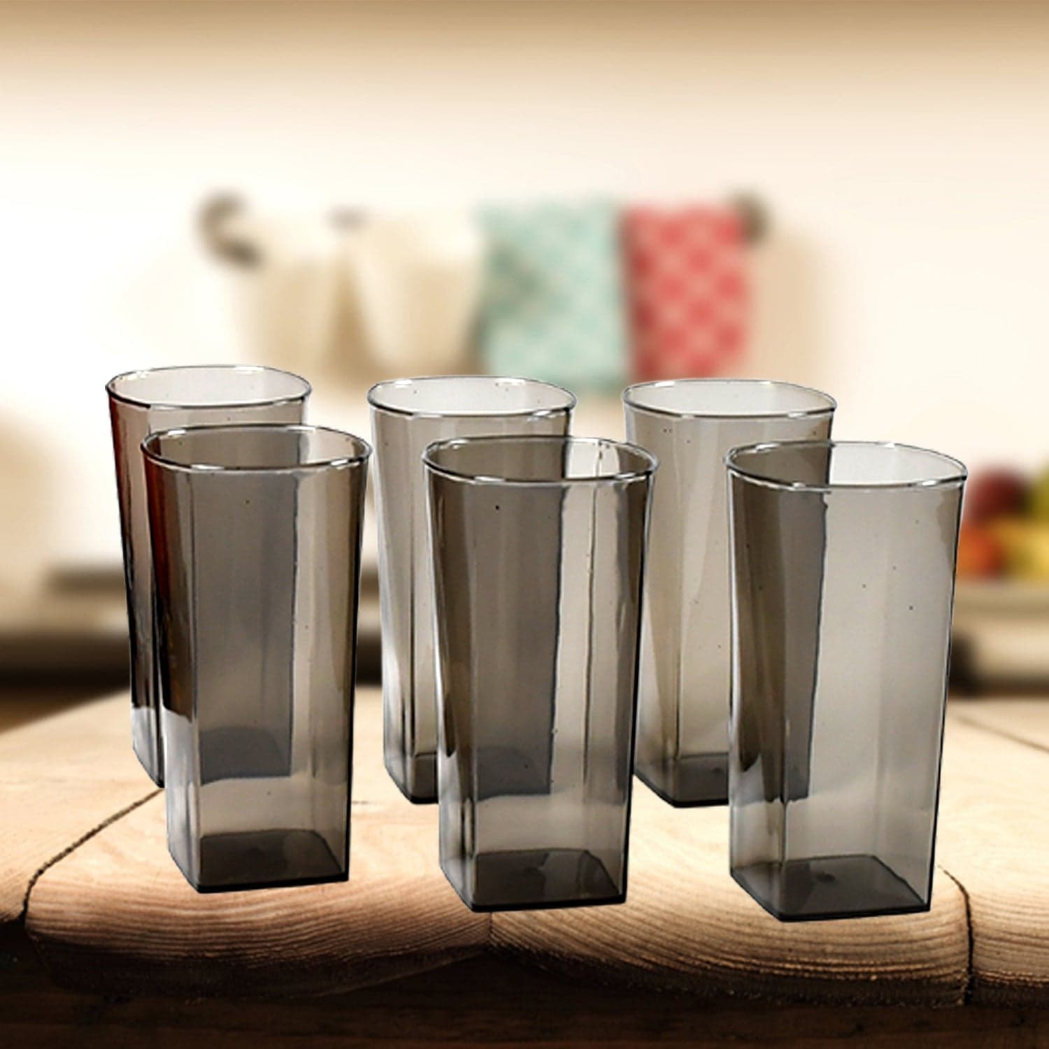 Unbreakable Stylish Transparent Square Design Water / Juice / Beer / Wine Tumbler Plastic Glass Set ( 300 Ml ID-4974 thumbnail 3