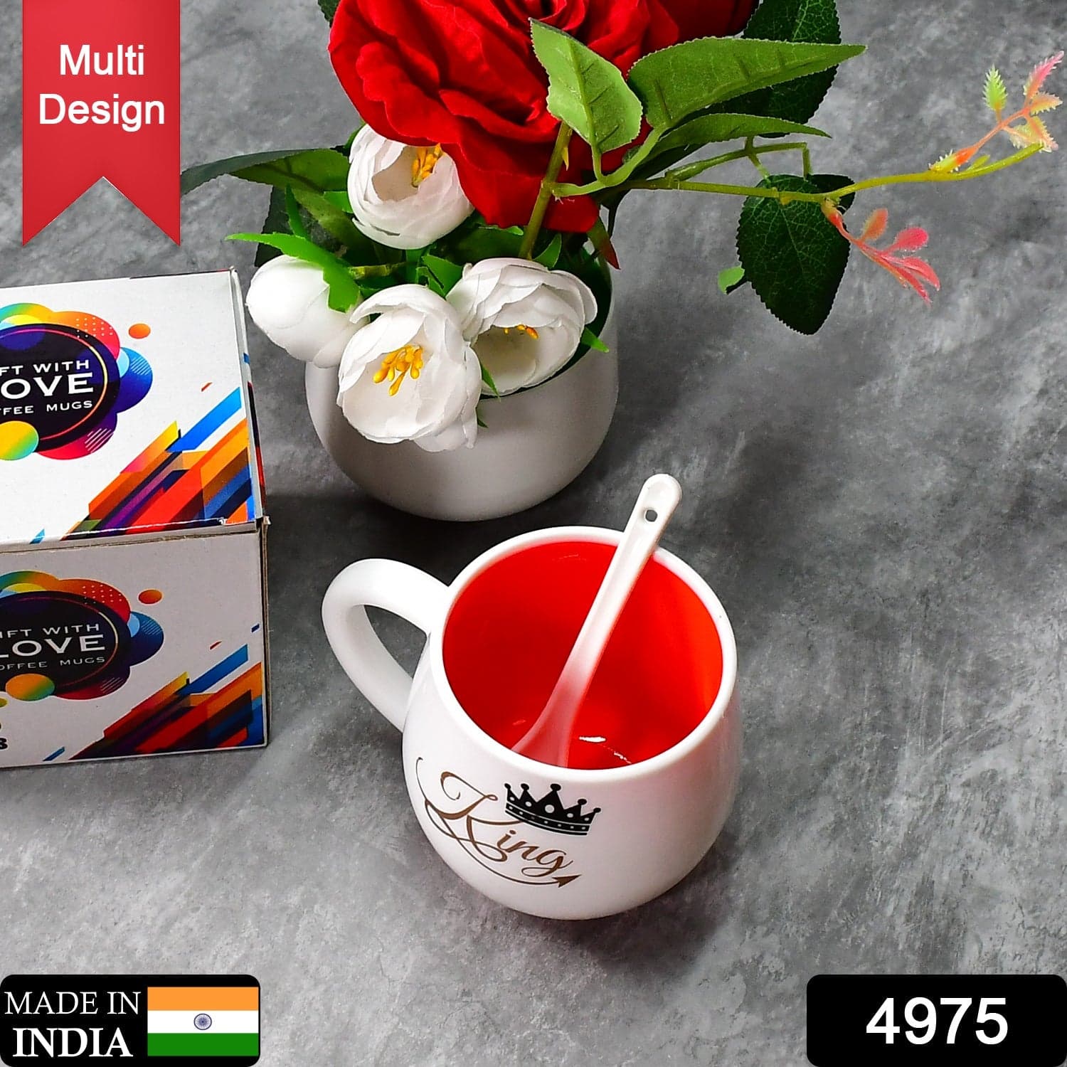 Multi design coffee Mug With Spoon and box packing. Ceramic Mugs to Gift your Best Friend Tea Mugs Coffee Mugs Microwave Safe (1 Pc / Mix Color) thumbnail 2