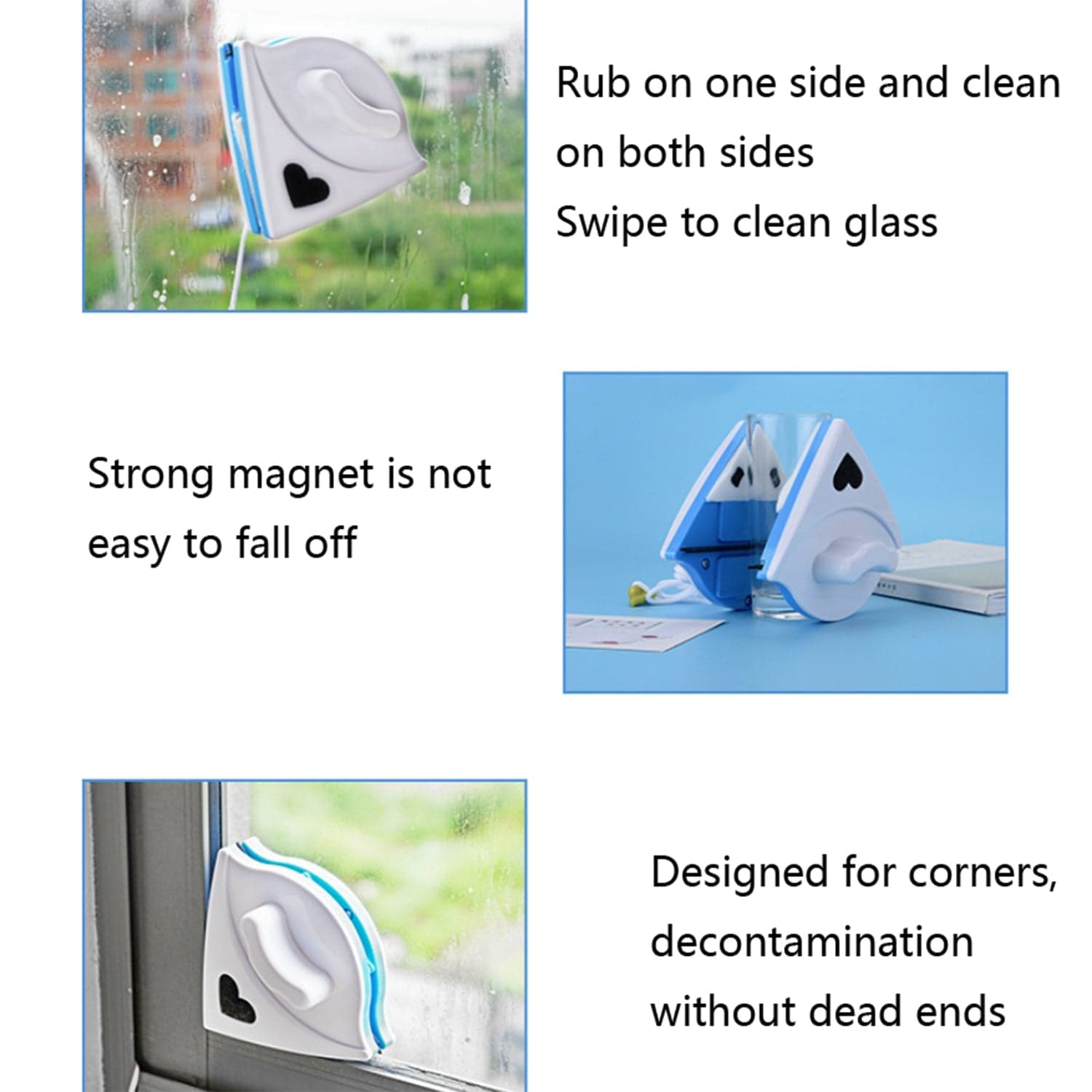 Double face glass cleaner Window Squeegee, Magnetic Window Washing Equipment. thumbnail 3