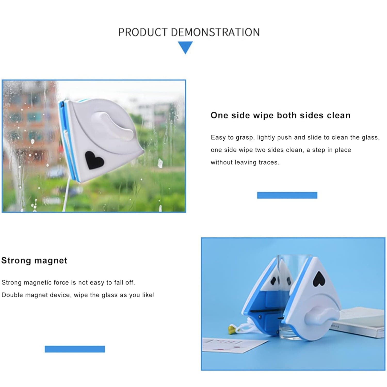 Double face glass cleaner Window Squeegee, Magnetic Window Washing Equipment. thumbnail 6