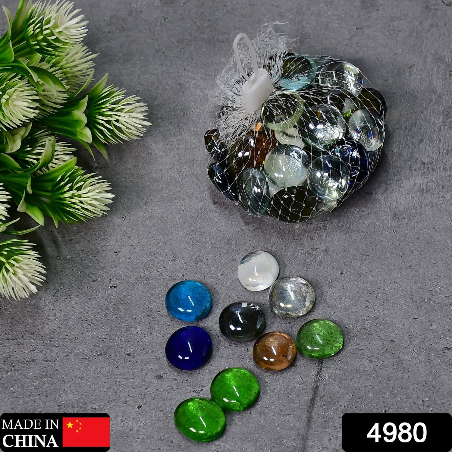 Glass Gem Stone, Flat Round Marbles Pebbles For Vase Fillers, Attractive Pebbles For Aquarium Fish Tank ID 4980 thumbnail 2