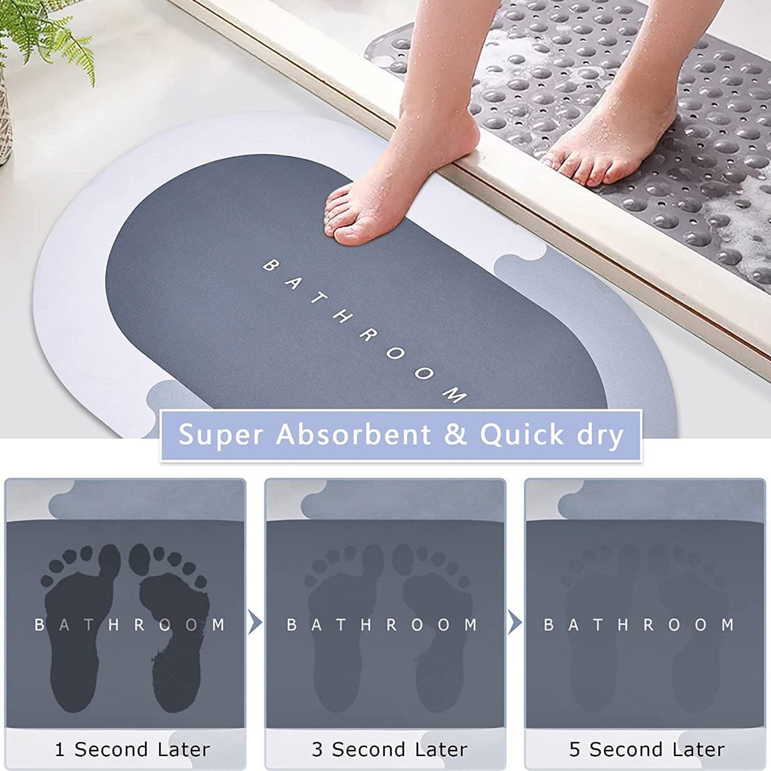 Super Absorbent Floor Mat, Bath Mat, Soft Carpet, Slip-Resistant Bathing Room Rug Floor Door Mat, Instant Drying Mat, Bathroom Rug, Absorbent Bath Mat ID-4988a thumbnail 8
