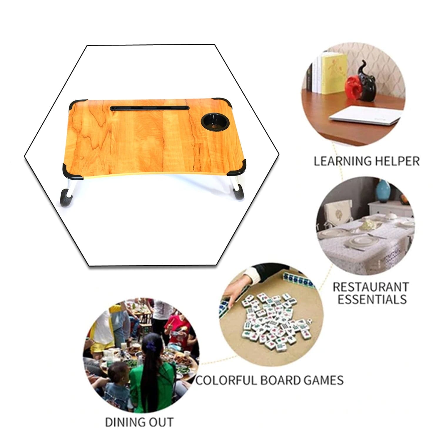 Laptop Table Foldable Portable Notebook Bed Lap Desk Tray Stand Reading Holder With Coffee Cup Slot For Breakfast thumbnail 7