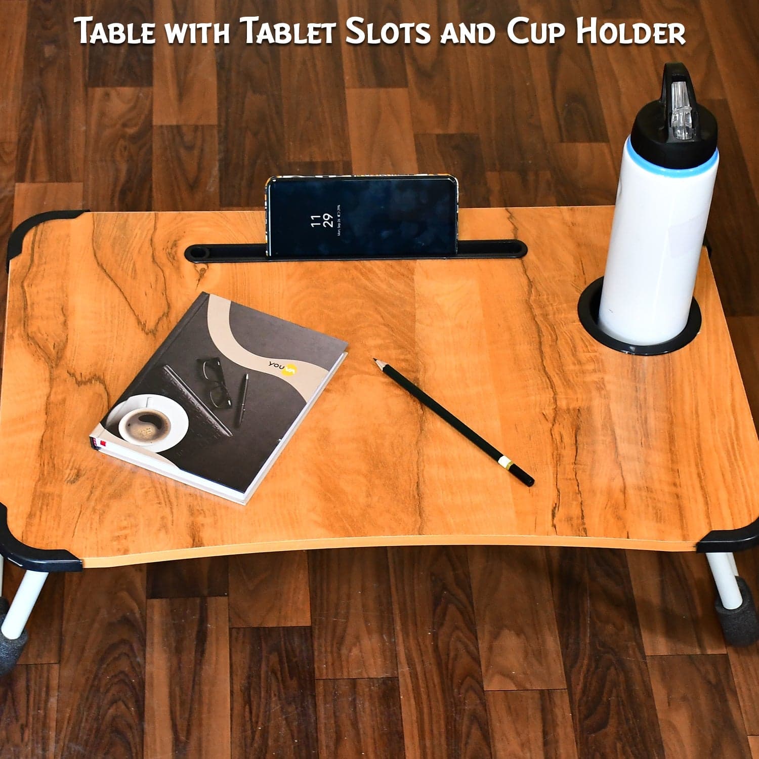 Laptop Table Foldable Portable Notebook Bed Lap Desk Tray Stand Reading Holder With Coffee Cup Slot For Breakfast thumbnail 8