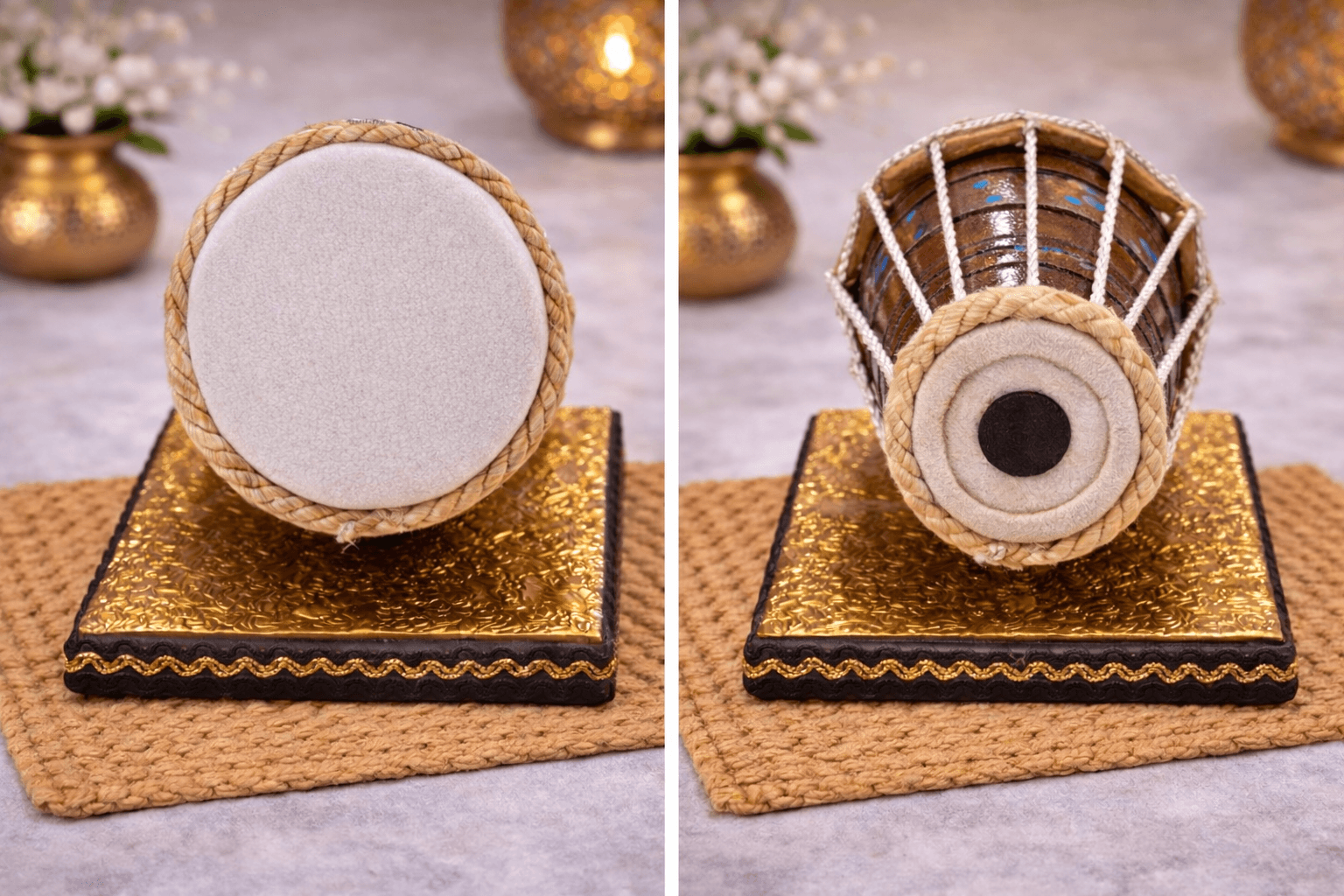 Miniature Tabla Decorative Showpiece Wooden Indian Musical Instrument For Home Office Table Decor thumbnail 5