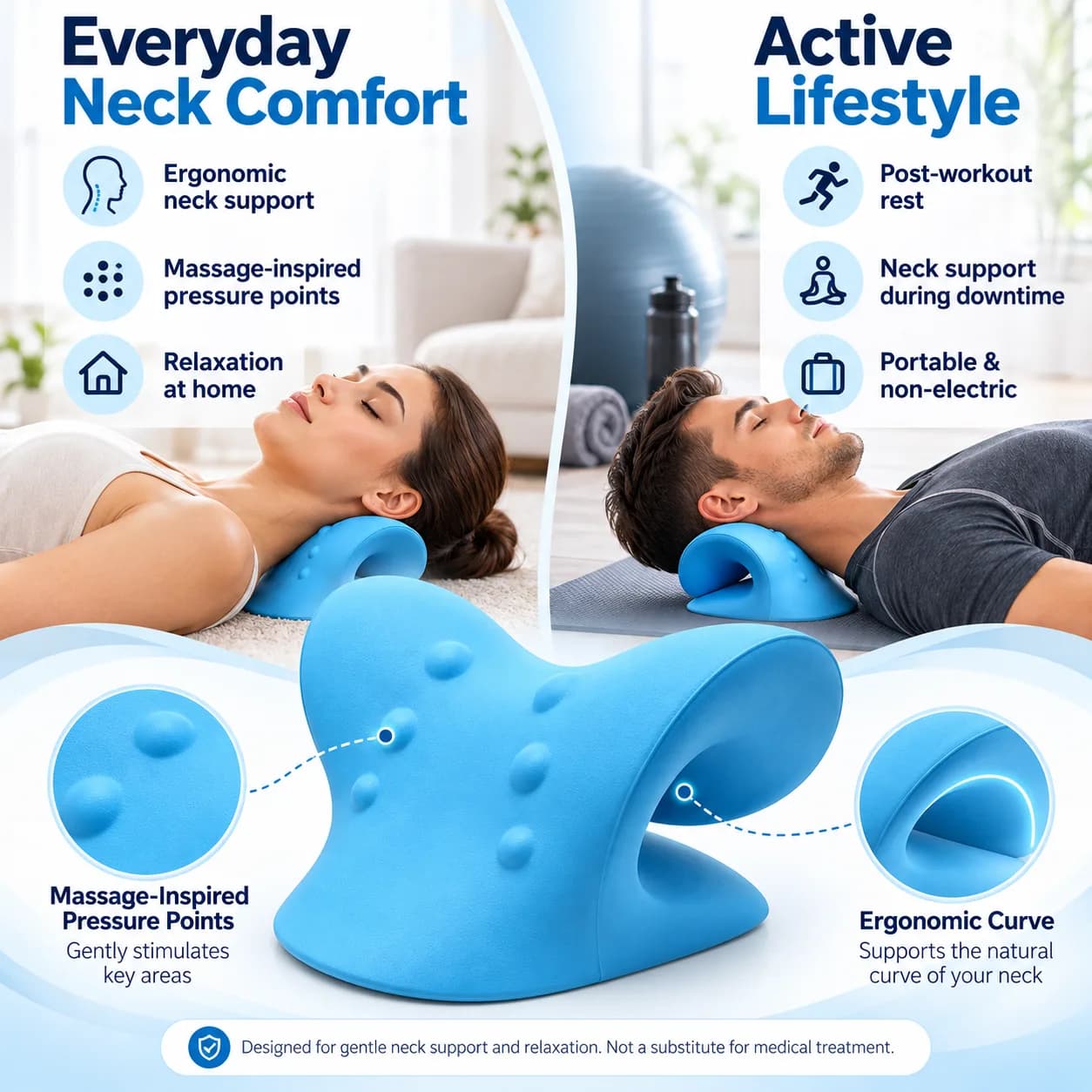 Blue Curved Cervical Neck Stretcher and Relaxer with Raised Massage Points thumbnail 6