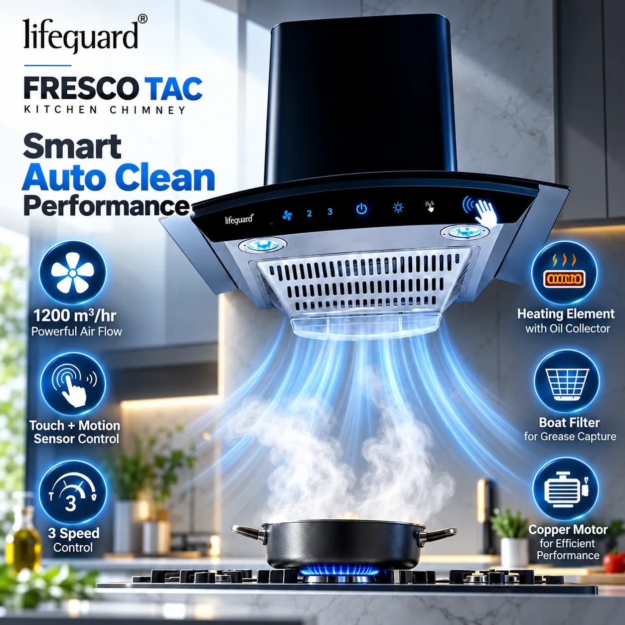 Lifeguard FRESCO TAC Kitchen Chimney – Powerful Suction with Smart Auto-Clean Technology thumbnail 5