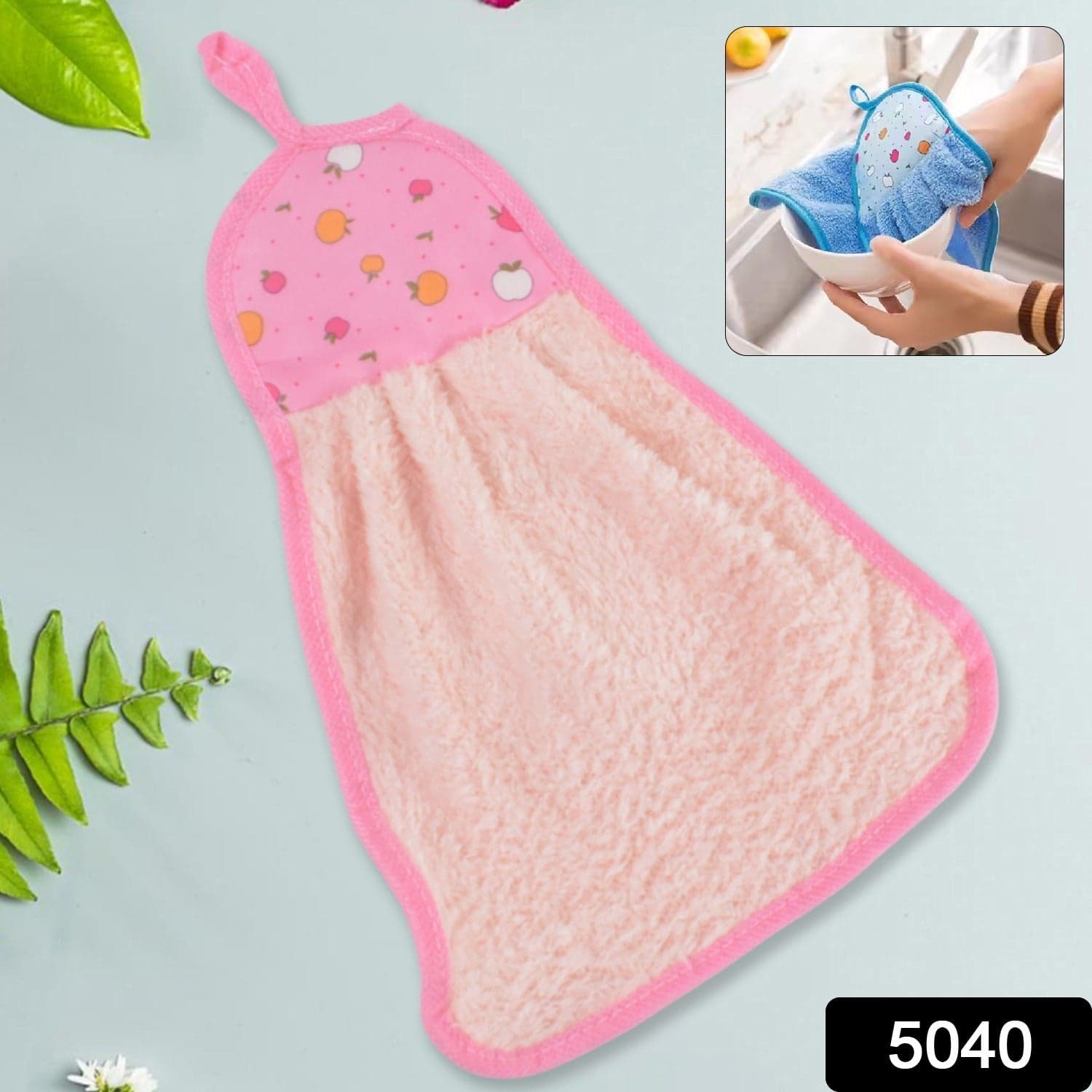 Microfiber Wash Basin Hanging Hand Kitchen Towel Napkin with Loop thumbnail 2