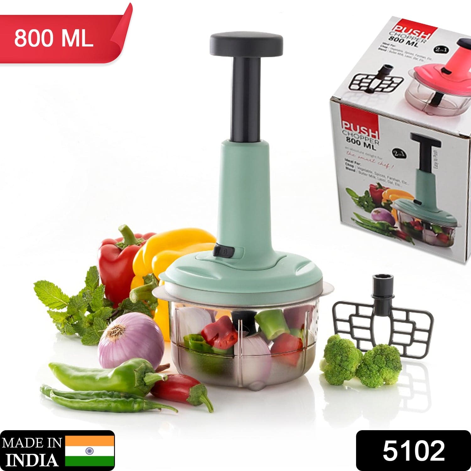 2-in-1 Push Chopper 800ml with Stainless Steel Blade for Quick Food Prep thumbnail 2