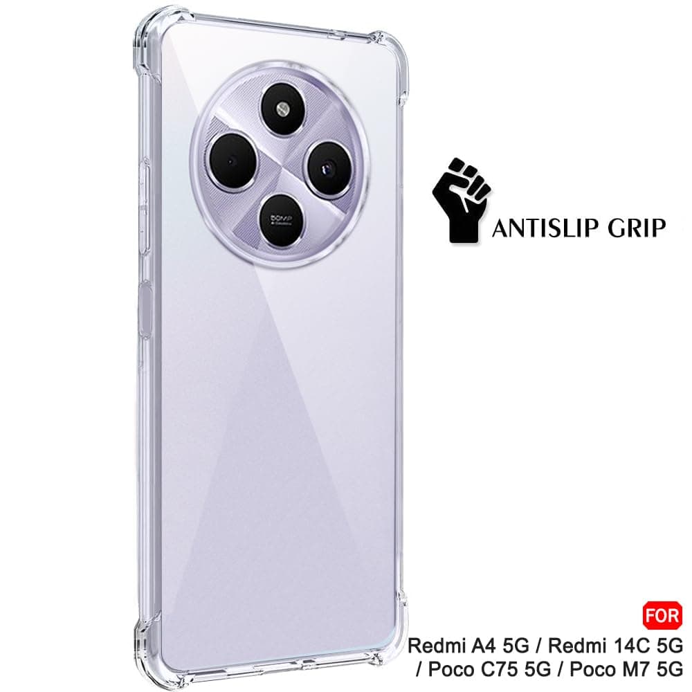 Transparent Crystal Clear Back Cover Case For Mi Redmi A4 5G / 14C 5G / Poco C75 5G / Poco M7 5G | Shockproof Soft TPU | Cushioned Edges For Ultimate Protection Cover (TPU, Transparent) thumbnail 7