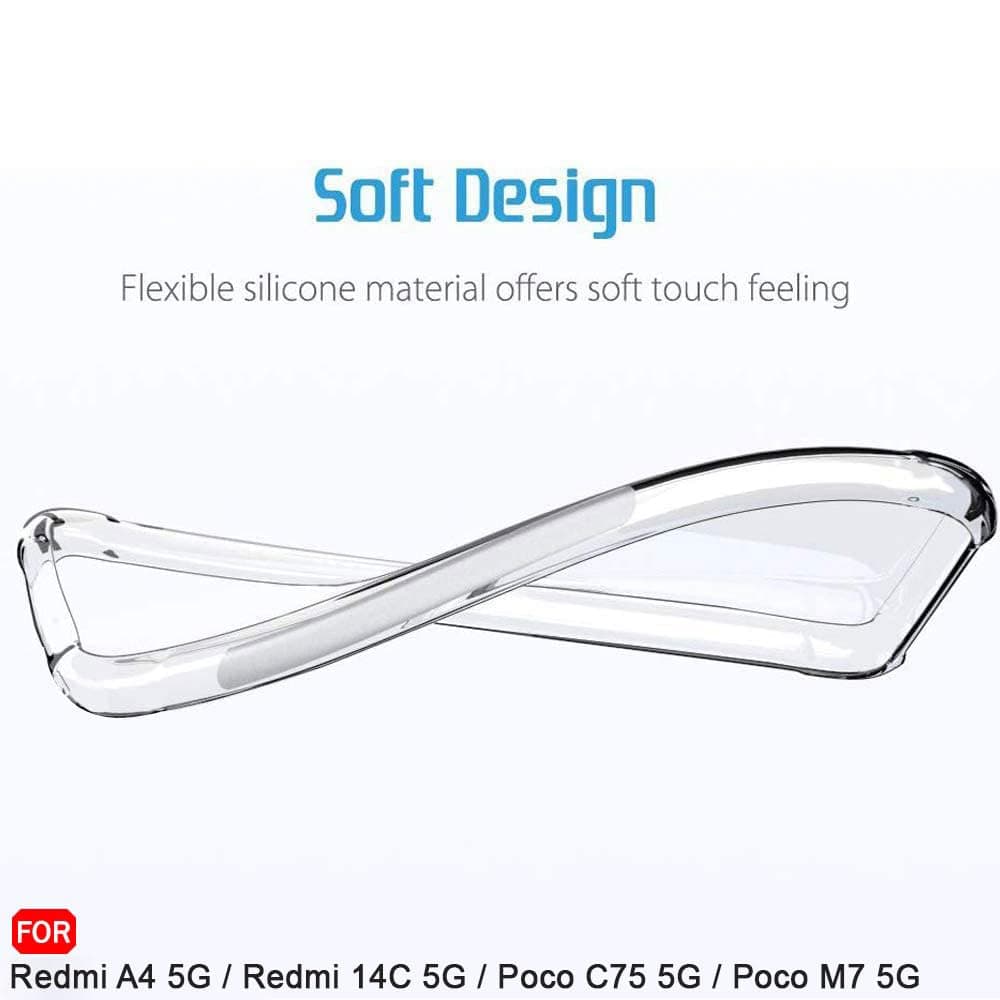 Transparent Crystal Clear Back Cover Case For Mi Redmi A4 5G / 14C 5G / Poco C75 5G / Poco M7 5G | Shockproof Soft TPU | Cushioned Edges For Ultimate Protection Cover (TPU, Transparent) thumbnail 2