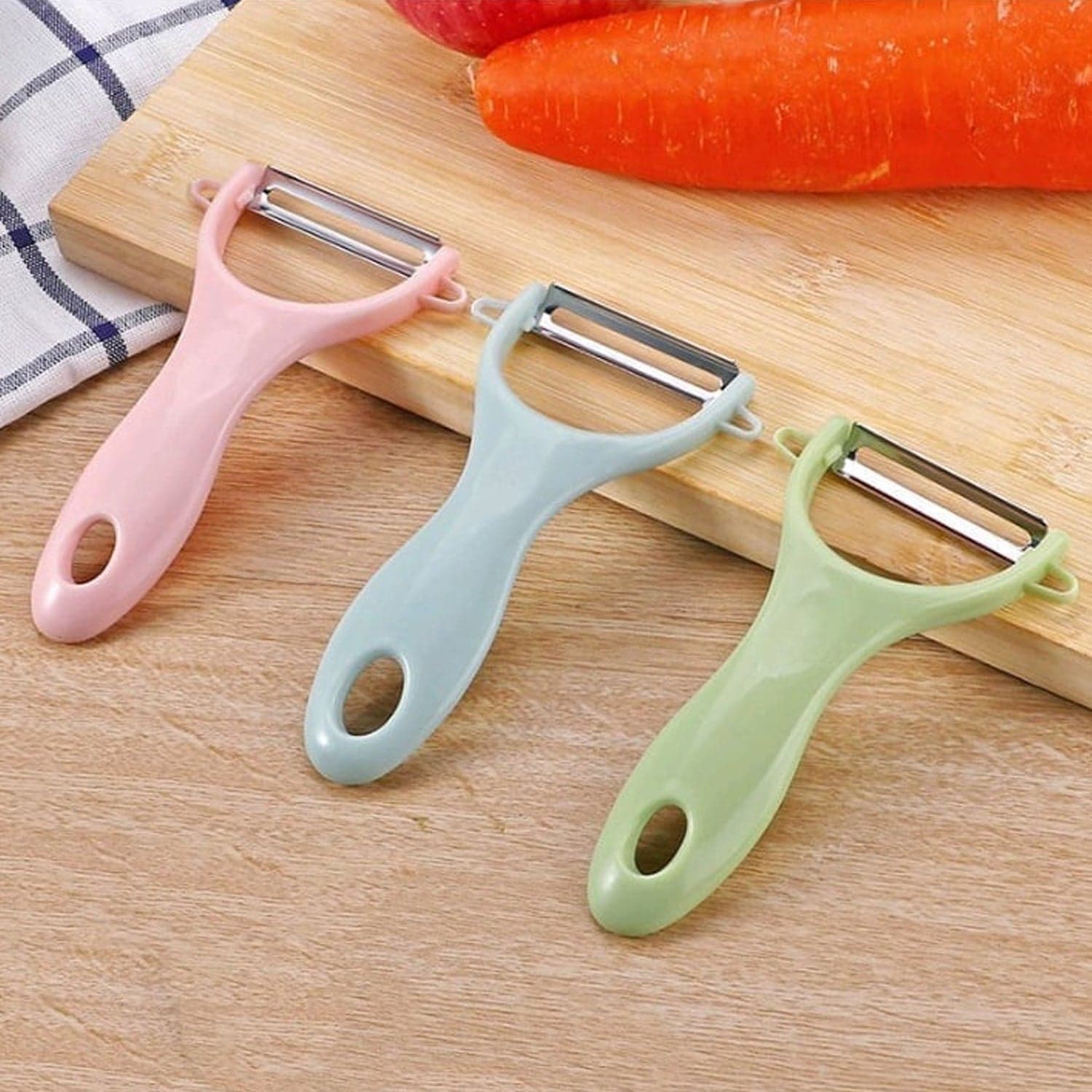 Plastic Kitchen Peeler - Green & Classic Stainless Steel 3-Piece Knife Set Combo thumbnail 3