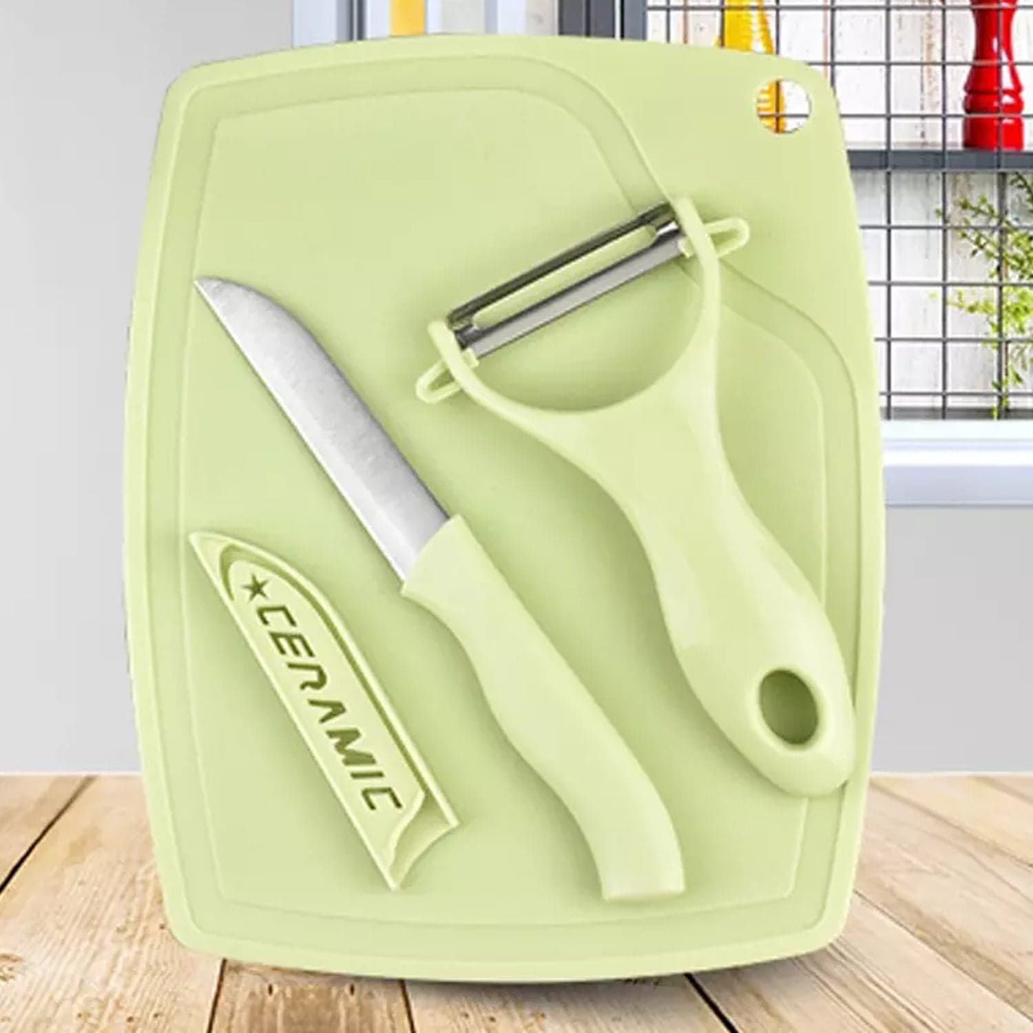 Plastic Kitchen Peeler - Green & Classic Stainless Steel 3-Piece Knife Set Combo thumbnail 5