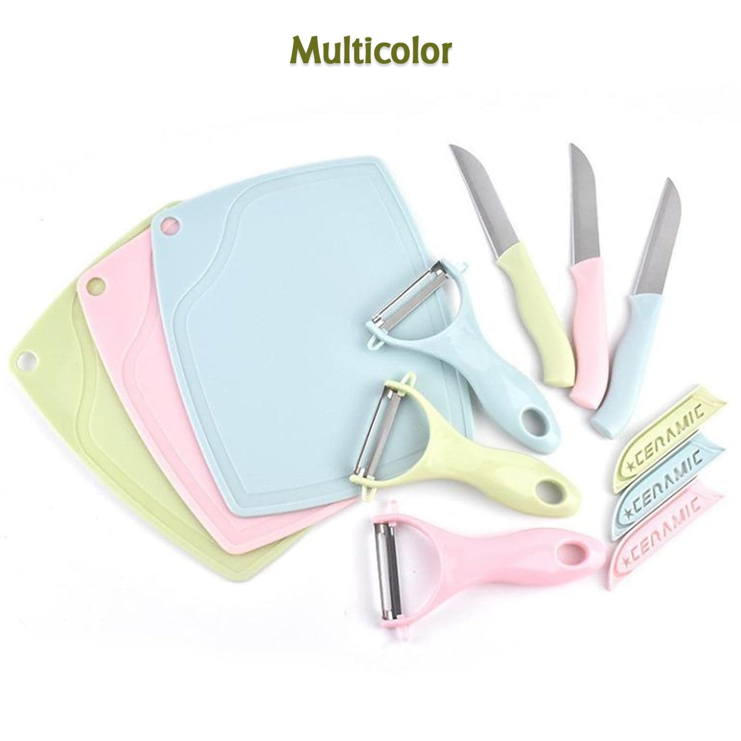 Plastic Kitchen Peeler - Green & Classic Stainless Steel 3-Piece Knife Set Combo thumbnail 8