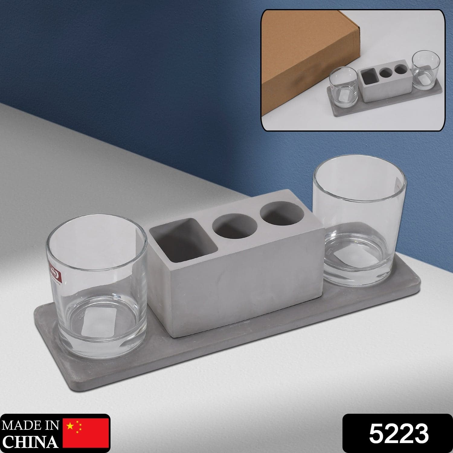 2 Wine Glasses & Marble Holder - Attractive Design for Hotels & Cafes thumbnail 2