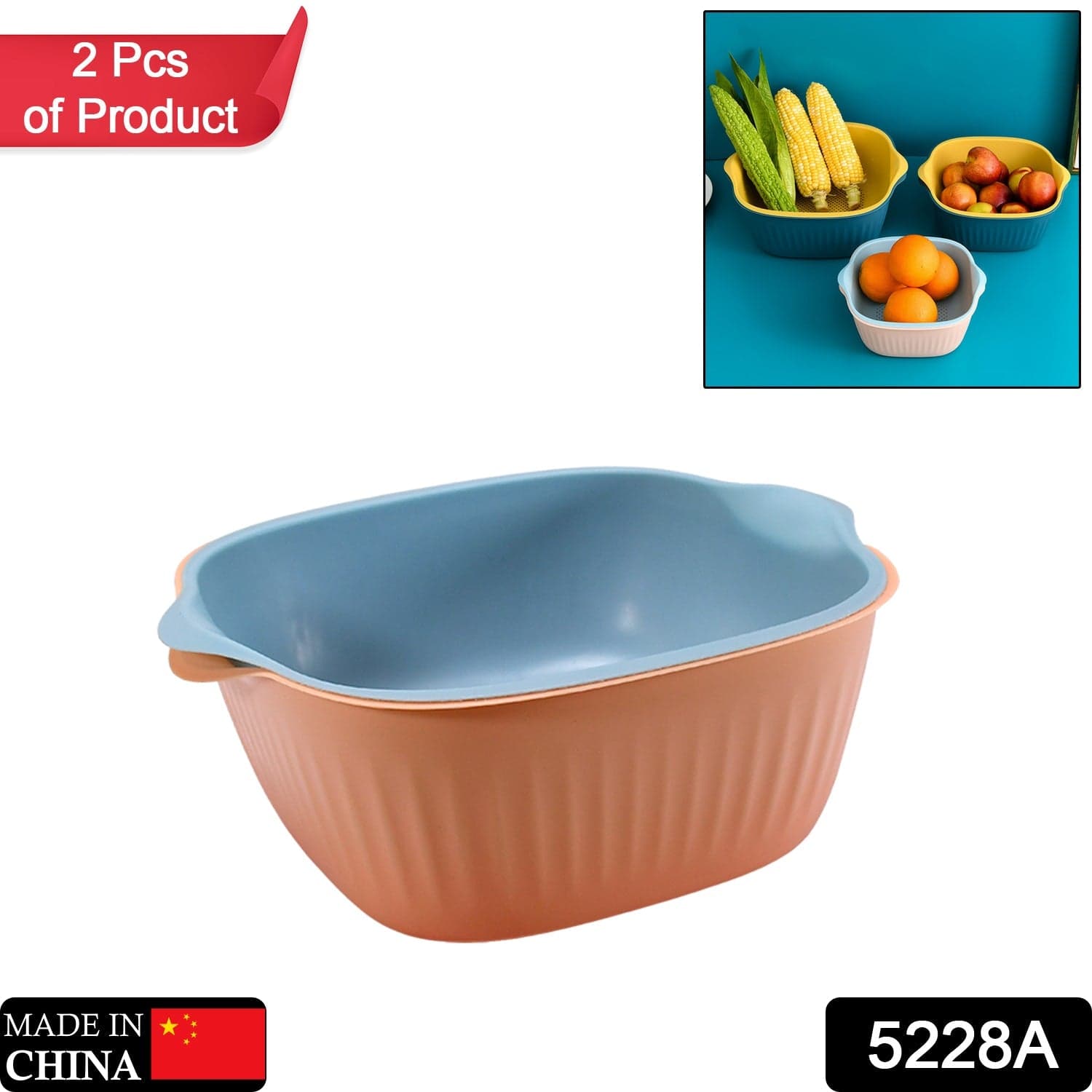 Plastic Washing Bowl & Strainer Basket for Kitchen (Set of 2) thumbnail 2