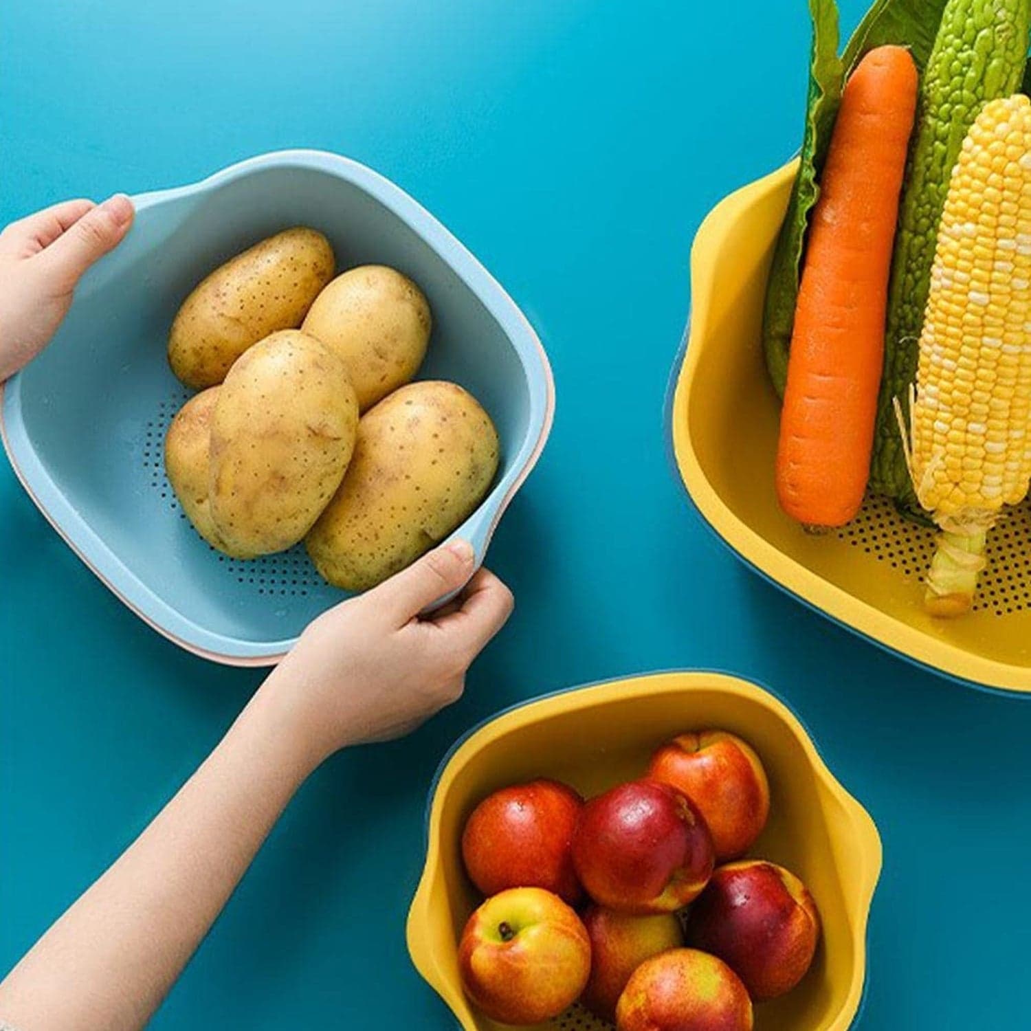 Plastic Washing Bowl & Strainer Basket for Kitchen (Set of 2) thumbnail 6