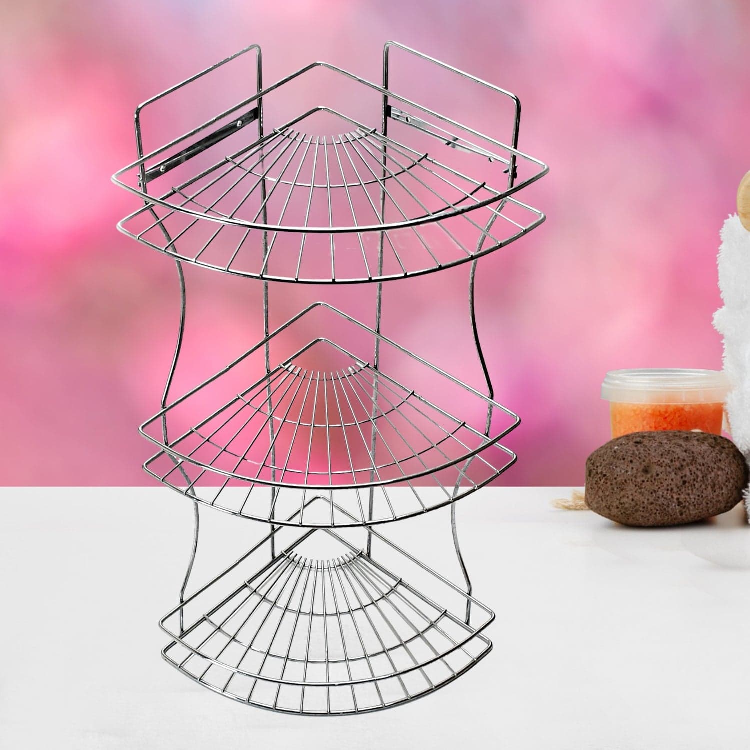 Multipurpose Stainless Steel Multi- 3 Tier Corner Storage Rack thumbnail 1