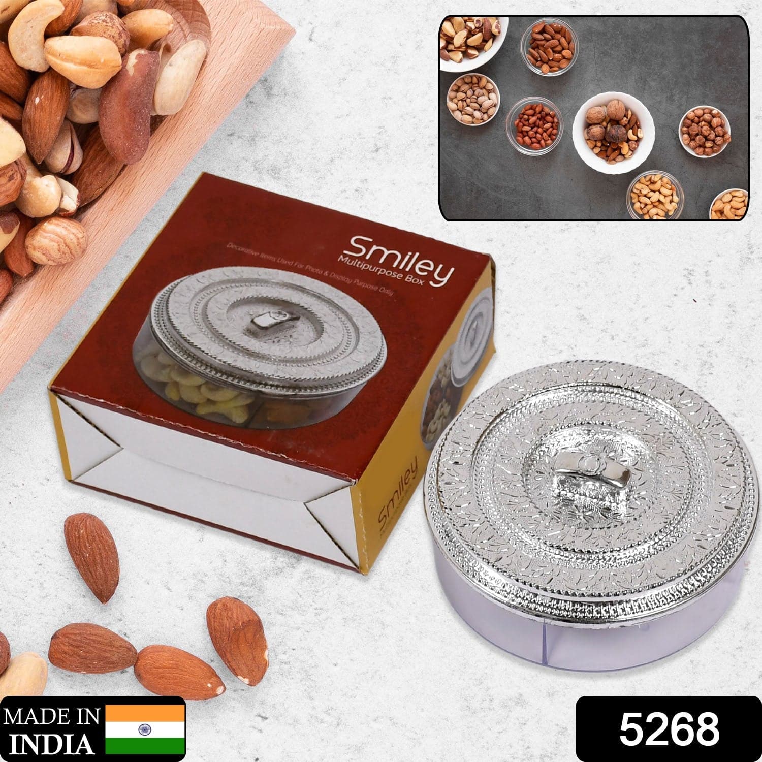 Round Smiley Multi Purpose 4 Compartment Box For Home & Kitchen Use thumbnail 2