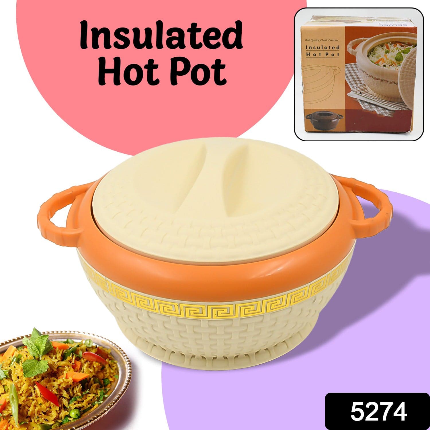 Insulated Hot Pot With Inner Stainless Steel Serving Casserole with Lid (800 ML Approx) thumbnail 2