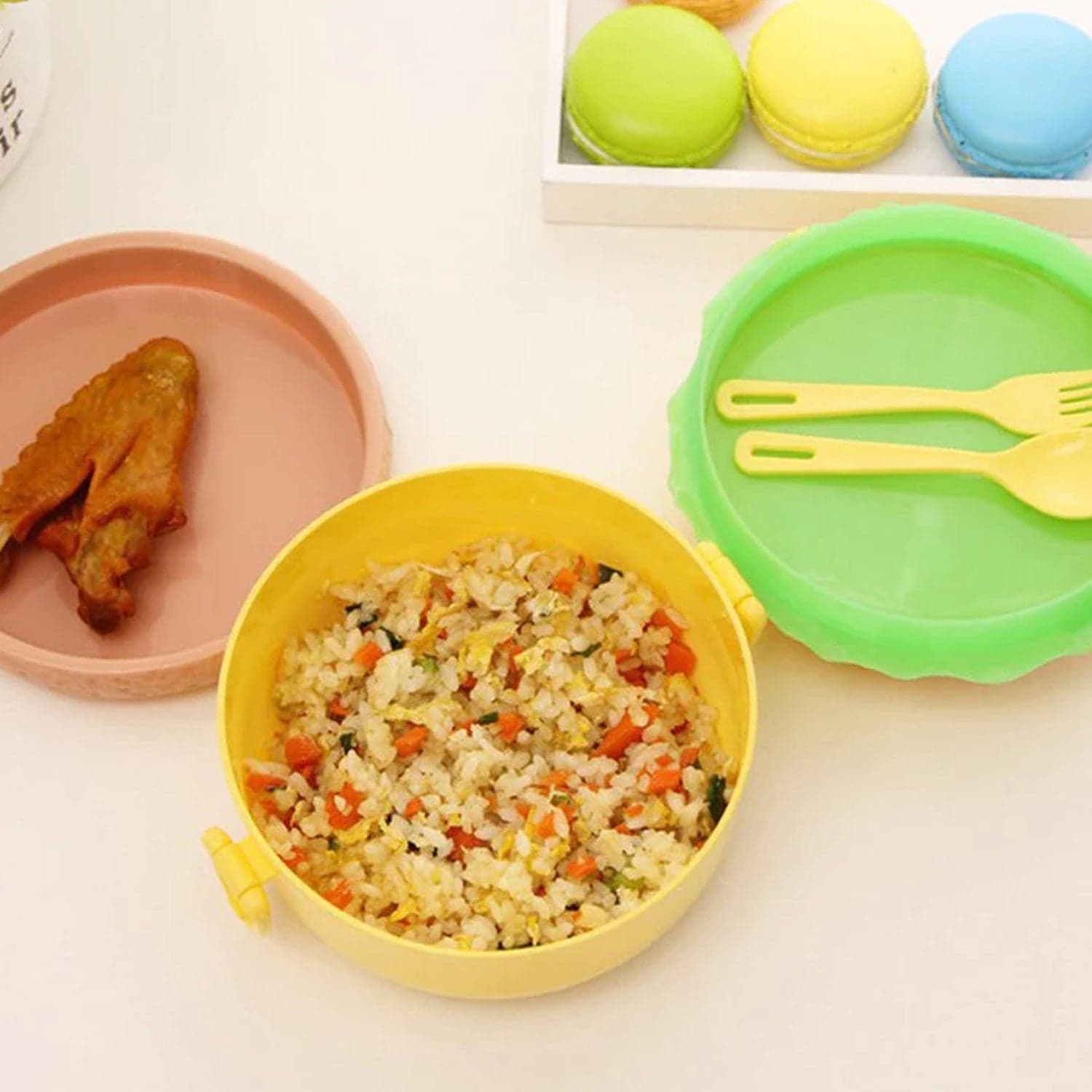 Burger Shape Lunch Box of Double Layer 1000ml Food Container with 2 Spoons for Kids thumbnail 8