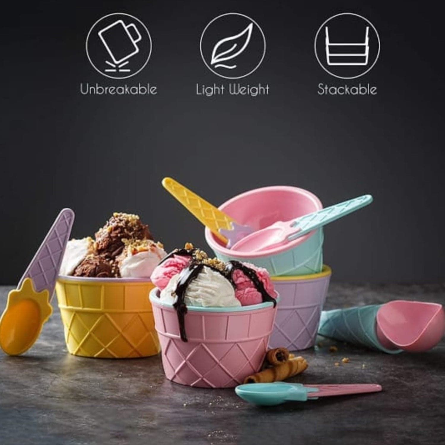 Ice Cream Waffle Bowl Set with Spoon of 2 Units thumbnail 5