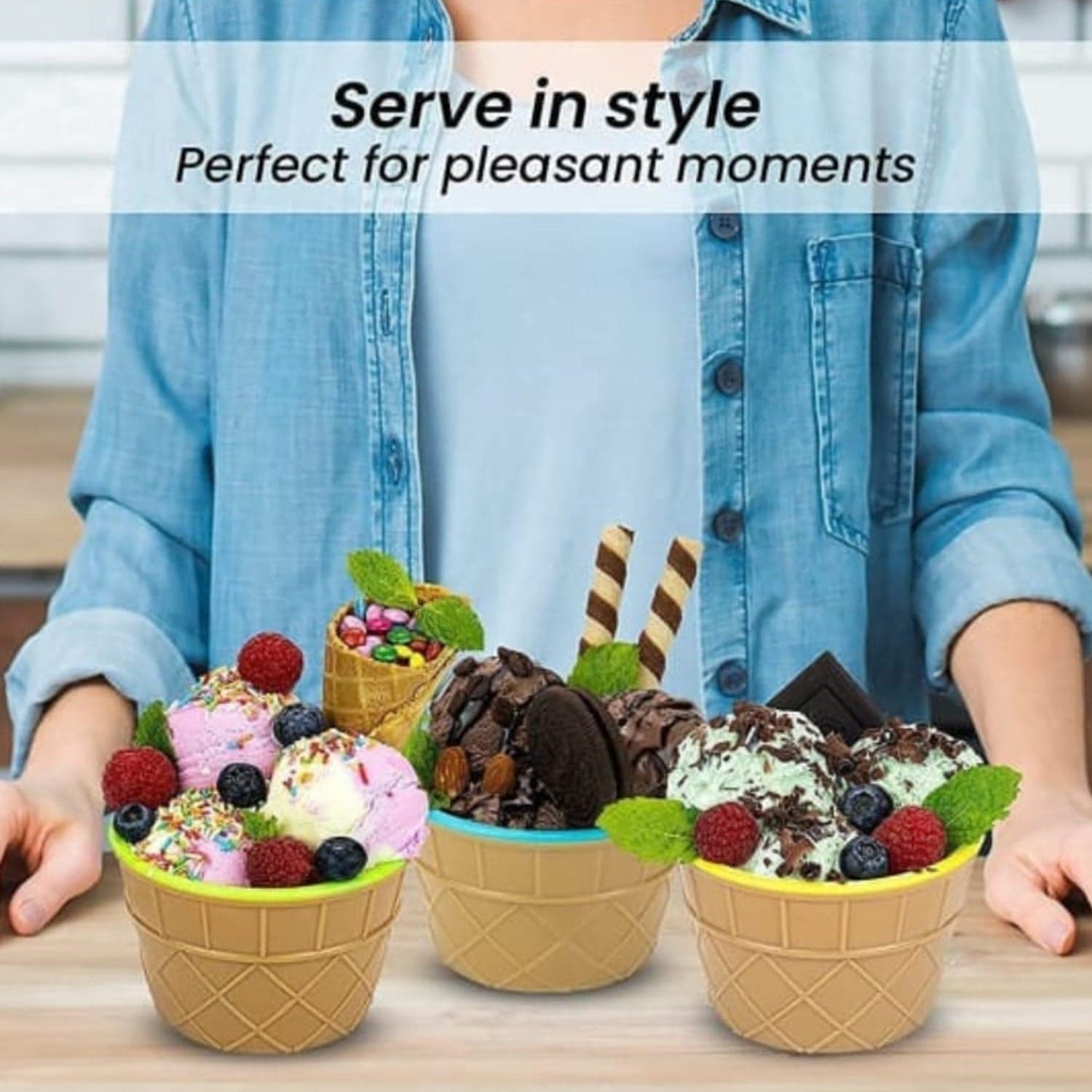 Ice Cream Waffle Bowl Set with Spoon of 2 Units thumbnail 6