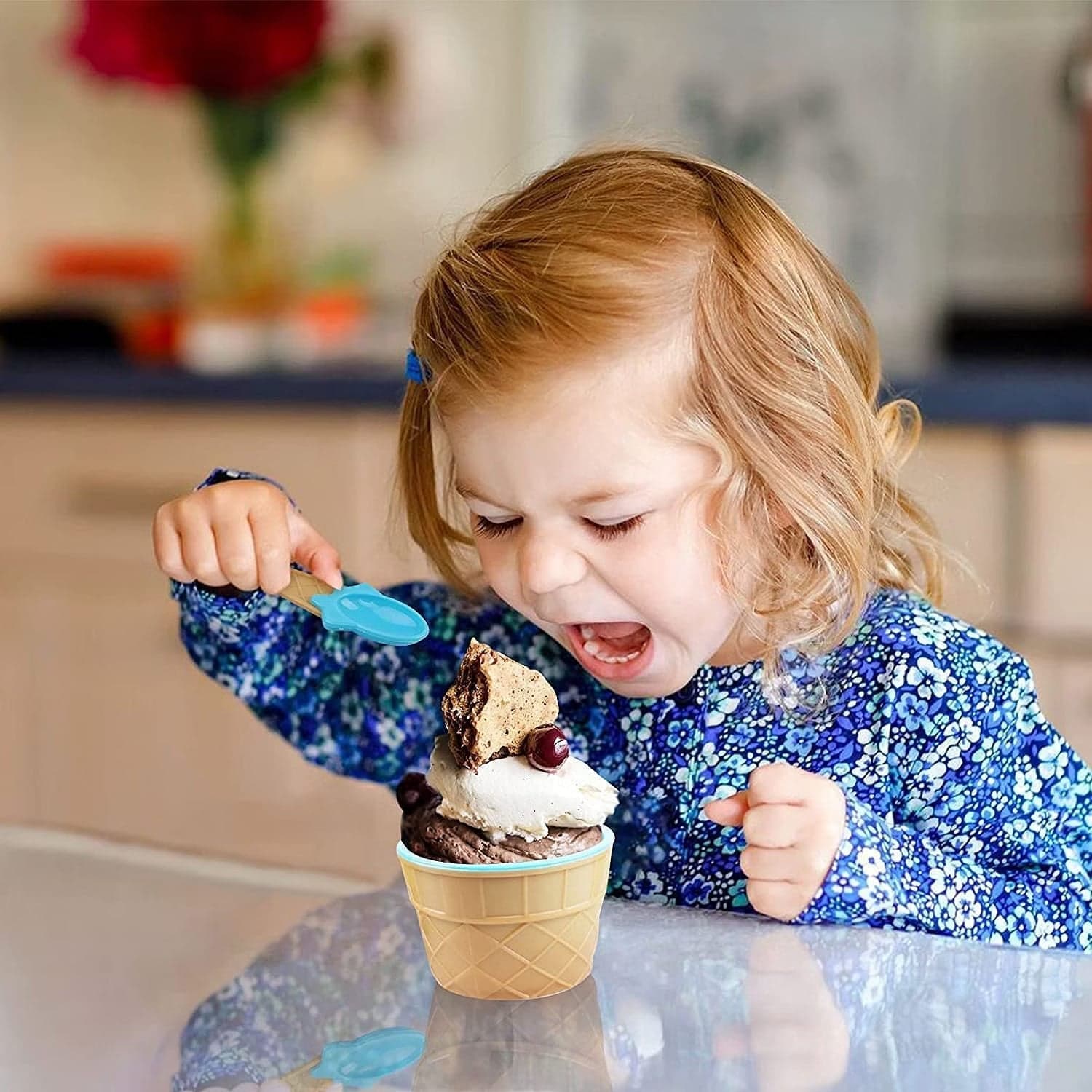Ice-Cream Waffle Spoon Bowel Cup Set | Premium ice Cream Set | Ice-Cream Bowel with Spoon | 12 units Couple Bowl Set | Brown Box thumbnail 7