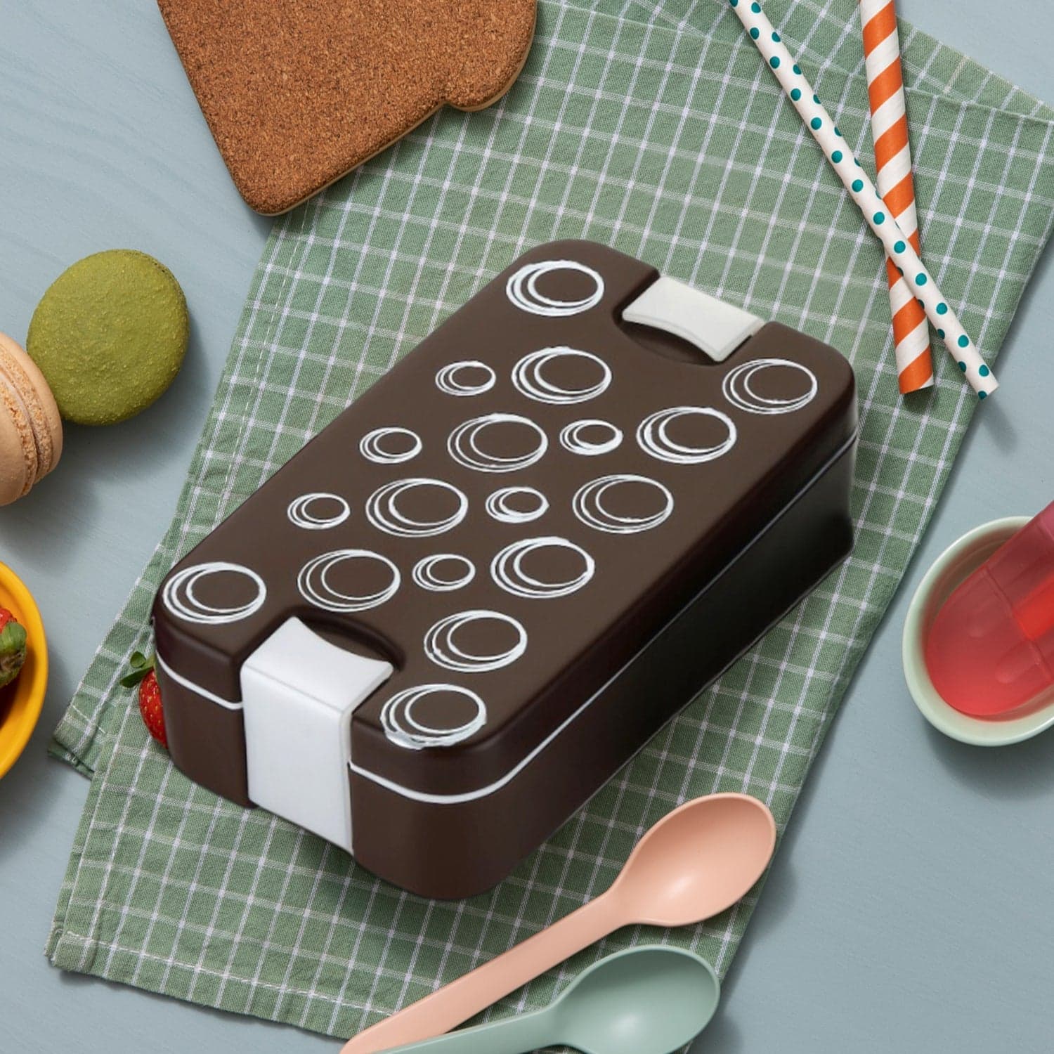 Airtight Lunch Box - 2 Compartment, Leak-Proof, Food-Grade Material, Modern Compact Design With Spoon thumbnail 1