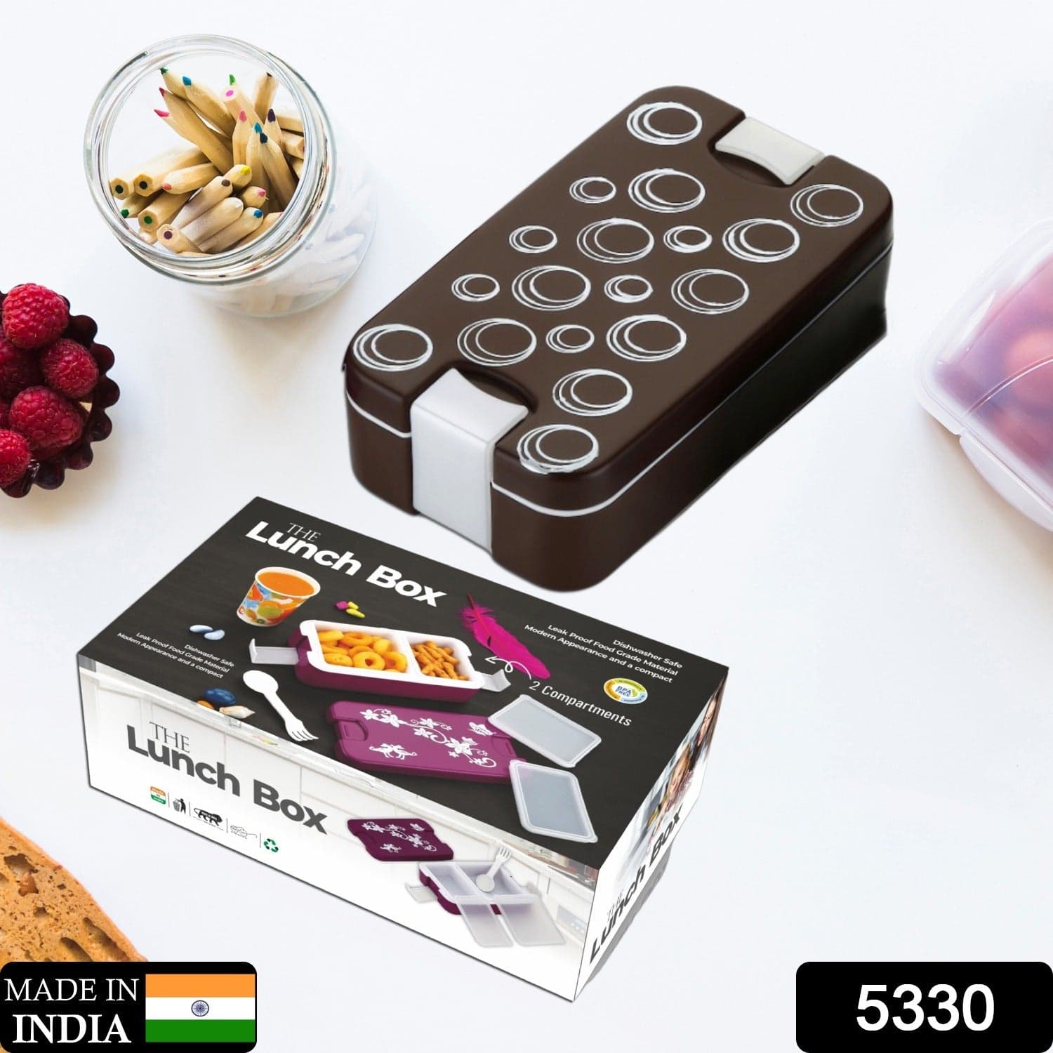 Airtight Lunch Box - 2 Compartment, Leak-Proof, Food-Grade Material, Modern Compact Design With Spoon thumbnail 2