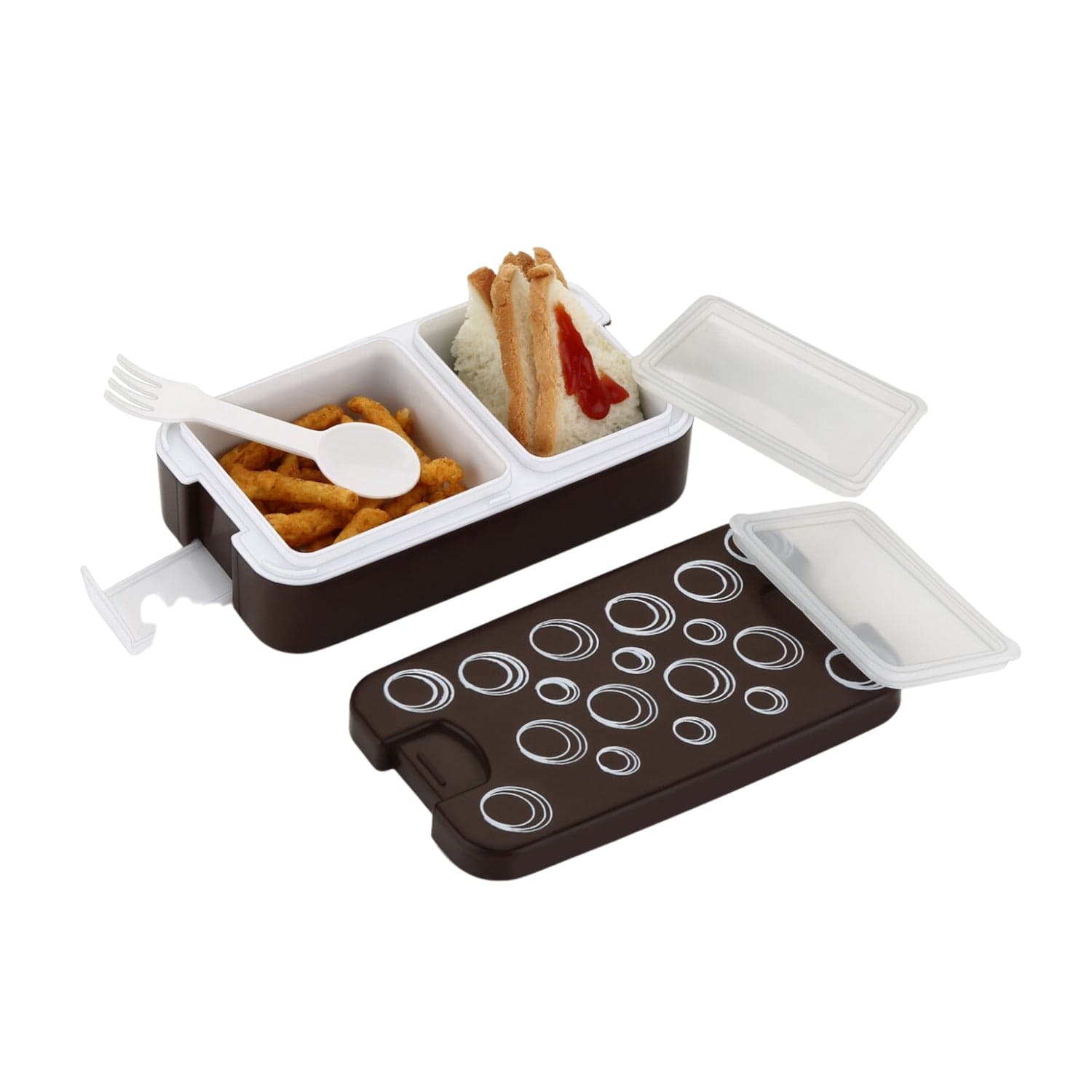 Airtight Lunch Box - 2 Compartment, Leak-Proof, Food-Grade Material, Modern Compact Design With Spoon thumbnail 3