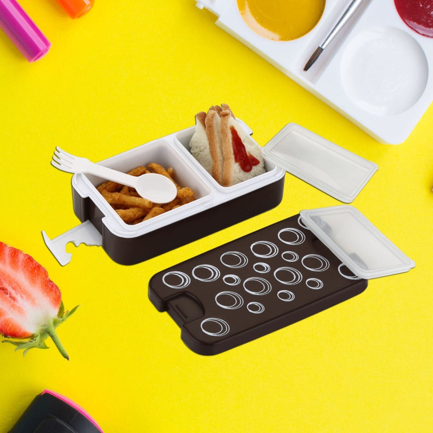 Airtight Lunch Box - 2 Compartment, Leak-Proof, Food-Grade Material, Modern Compact Design With Spoon thumbnail 4