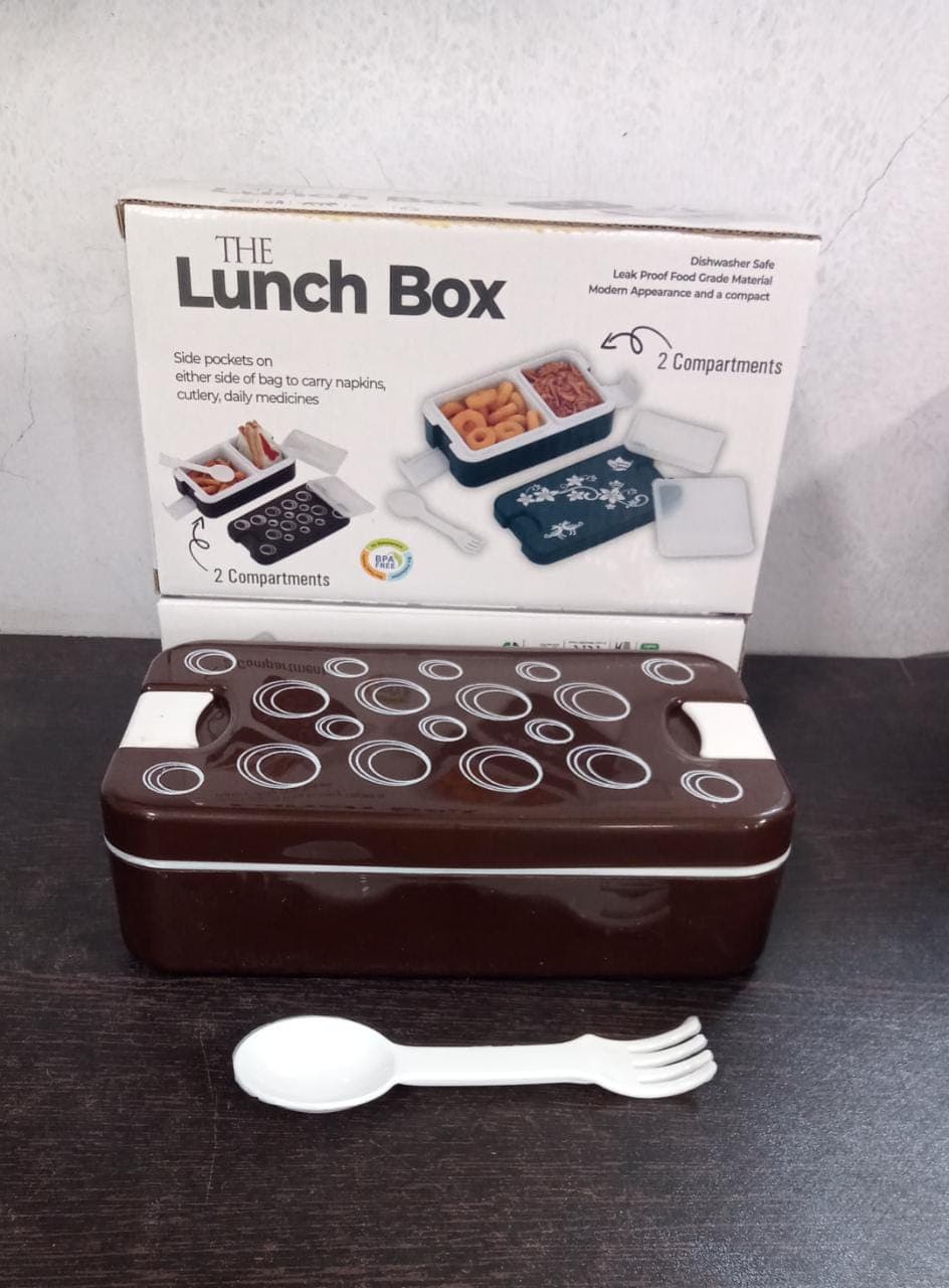 Airtight Lunch Box - 2 Compartment, Leak-Proof, Food-Grade Material, Modern Compact Design With Spoon thumbnail 6