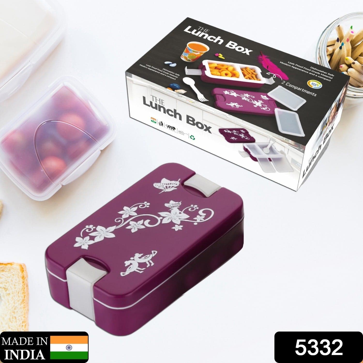 Leak-Proof Airtight Lunch Box with Spoon, 2 Compartments thumbnail 2