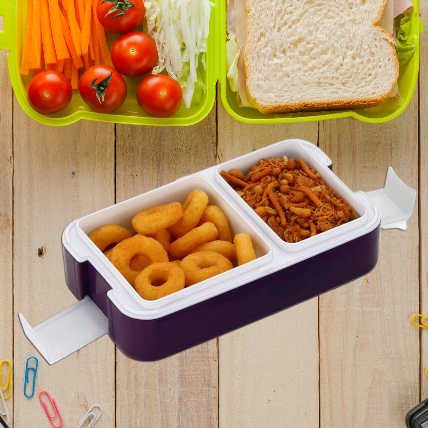 Leak-Proof Airtight Lunch Box with Spoon, 2 Compartments thumbnail 3