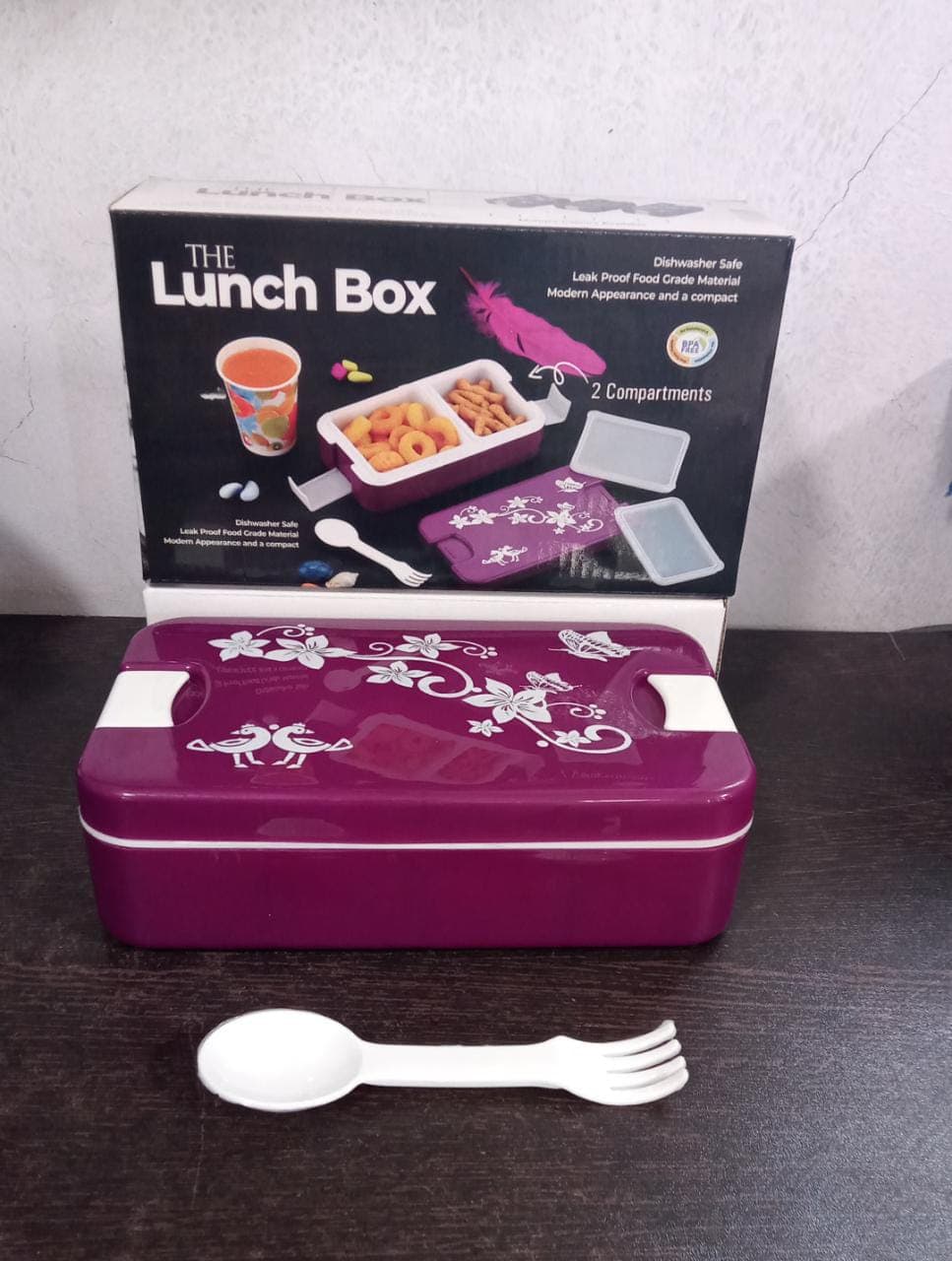 Leak-Proof Airtight Lunch Box with Spoon, 2 Compartments thumbnail 5