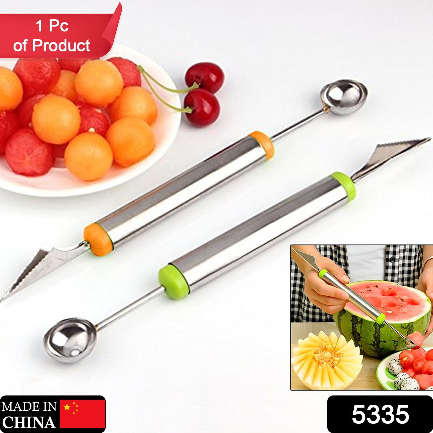 Multifunctional 2 in 1 Melon Baller - Stainless Steel Dig Scoop with Fruit Carving Knife. thumbnail 2