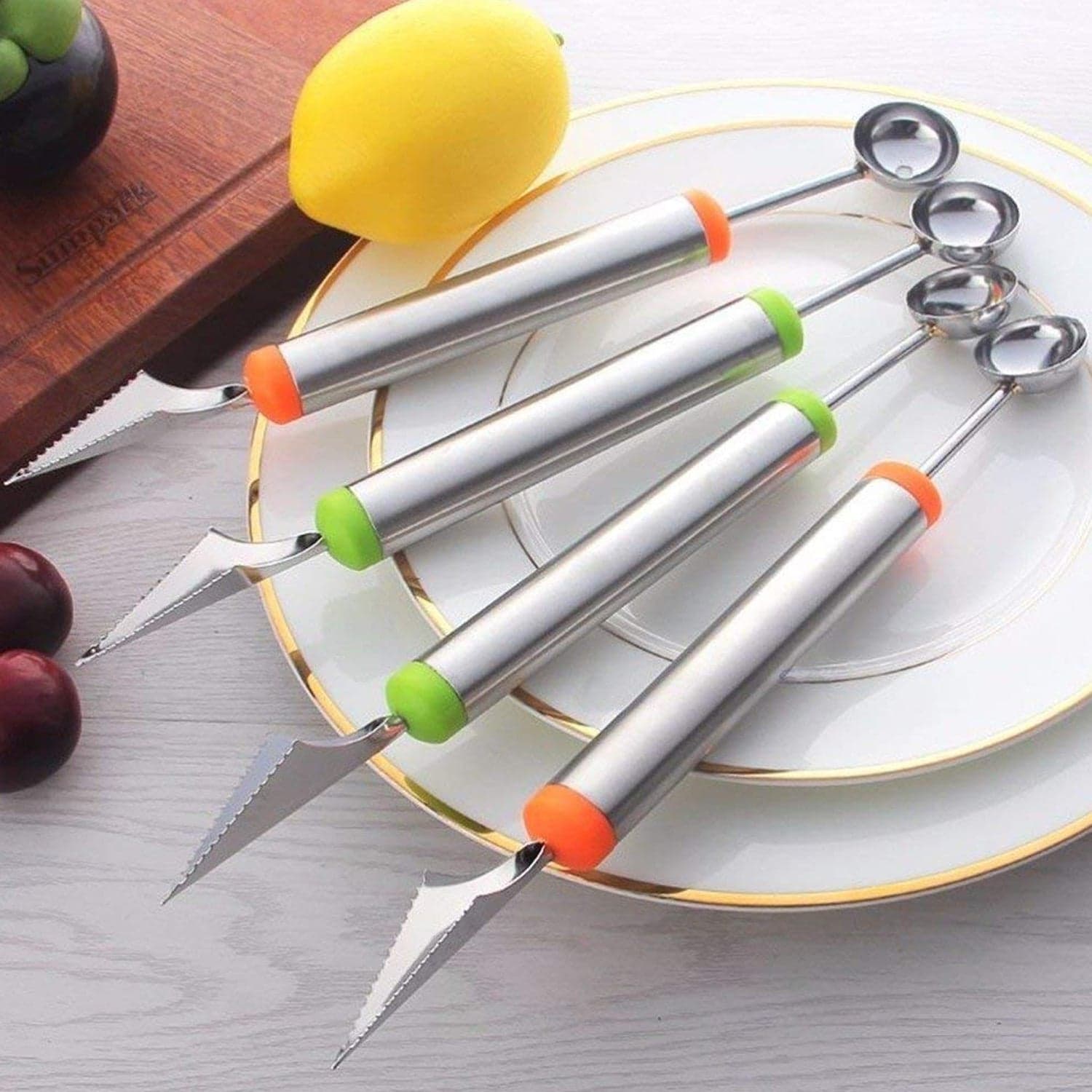 Multifunctional 2 in 1 Melon Baller - Stainless Steel Dig Scoop with Fruit Carving Knife. thumbnail 3