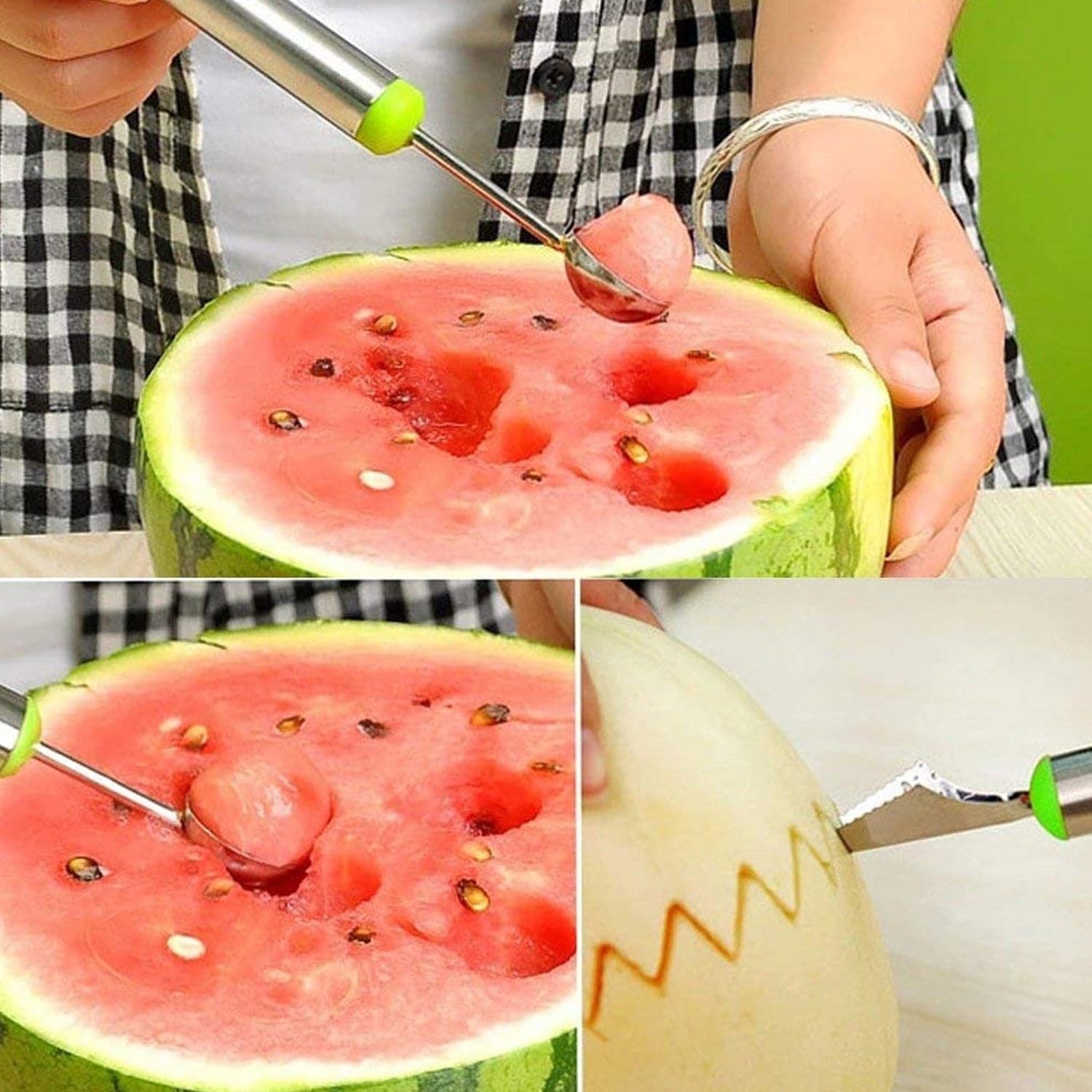 Multifunctional 2 in 1 Melon Baller - Stainless Steel Dig Scoop with Fruit Carving Knife. thumbnail 5