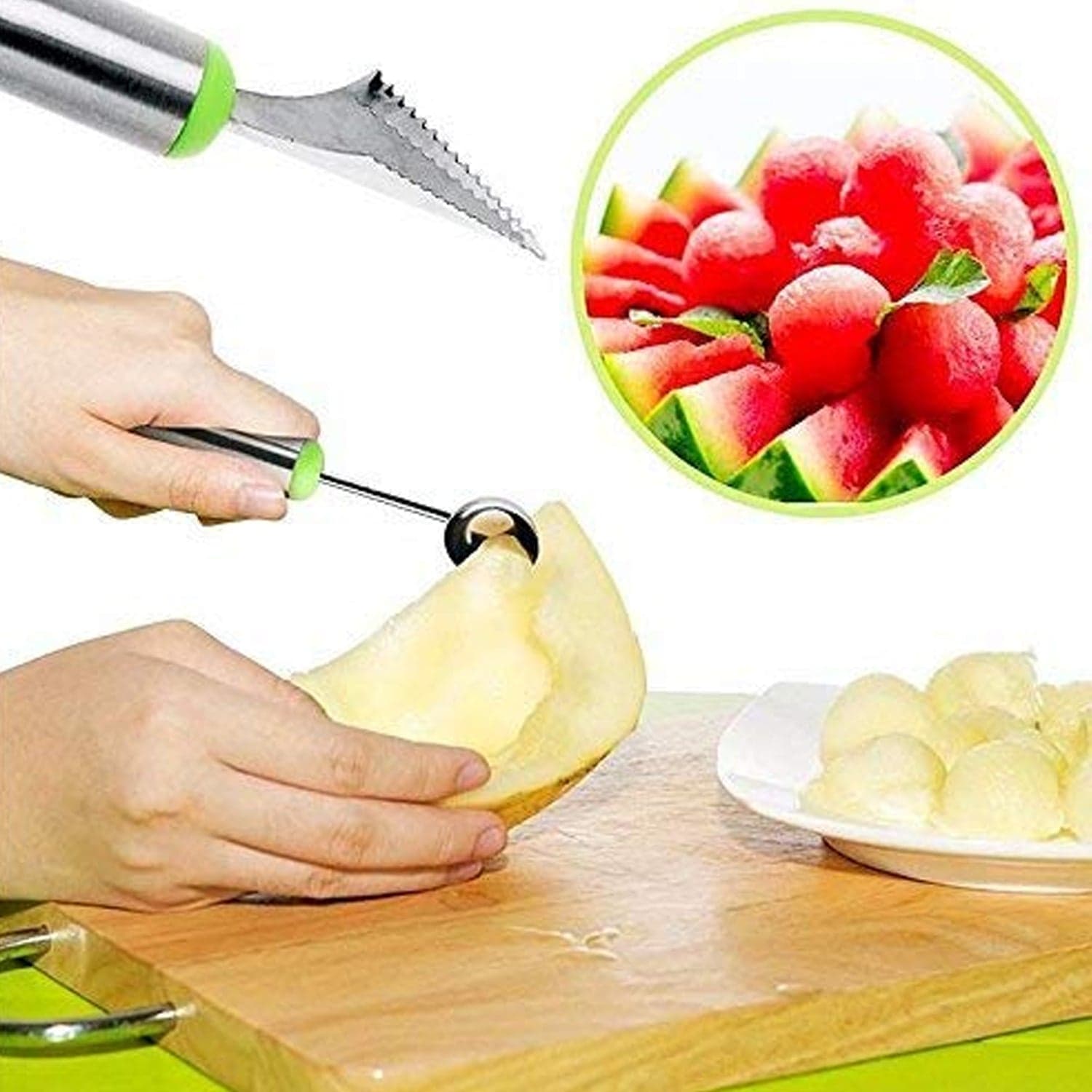 Multifunctional 2 in 1 Melon Baller - Stainless Steel Dig Scoop with Fruit Carving Knife. thumbnail 6