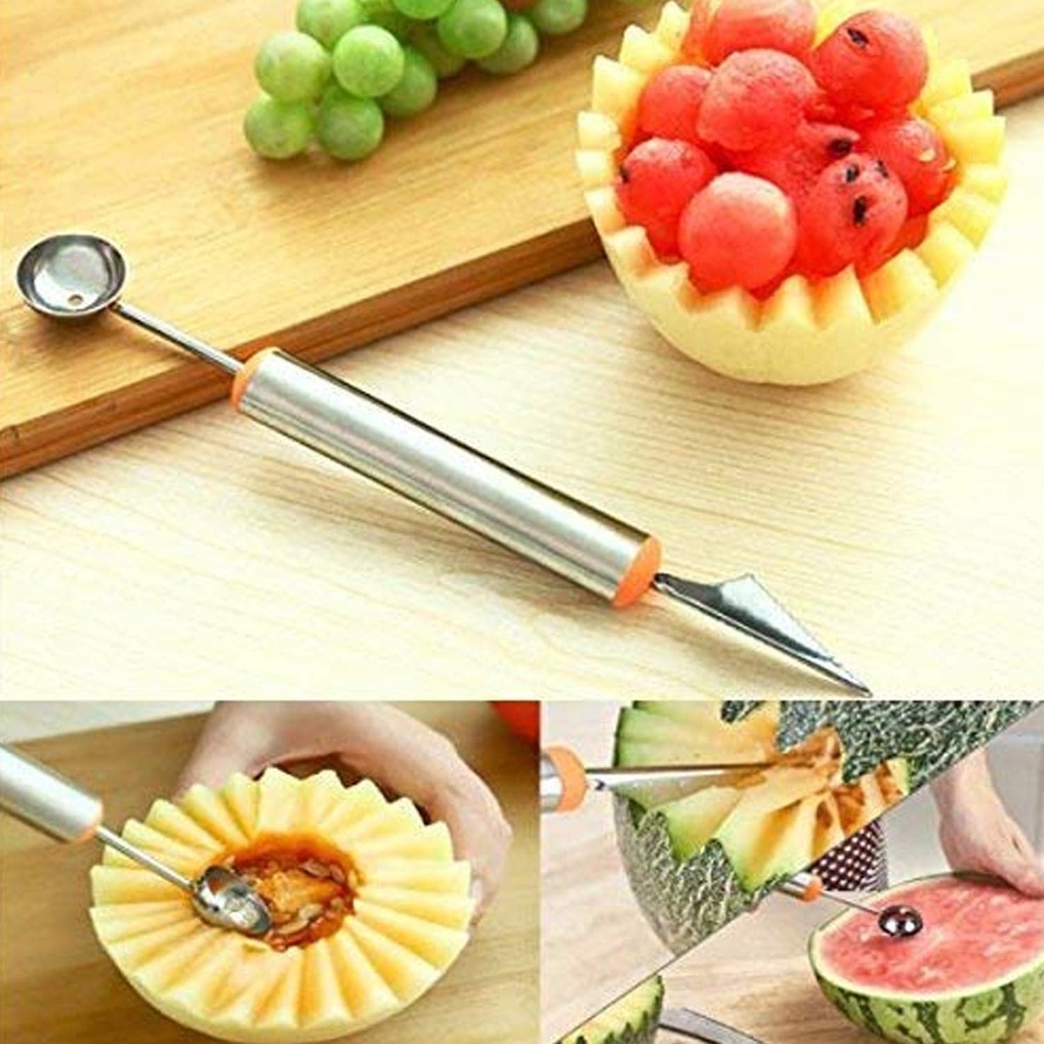 Multifunctional 2 in 1 Melon Baller - Stainless Steel Dig Scoop with Fruit Carving Knife. thumbnail 7