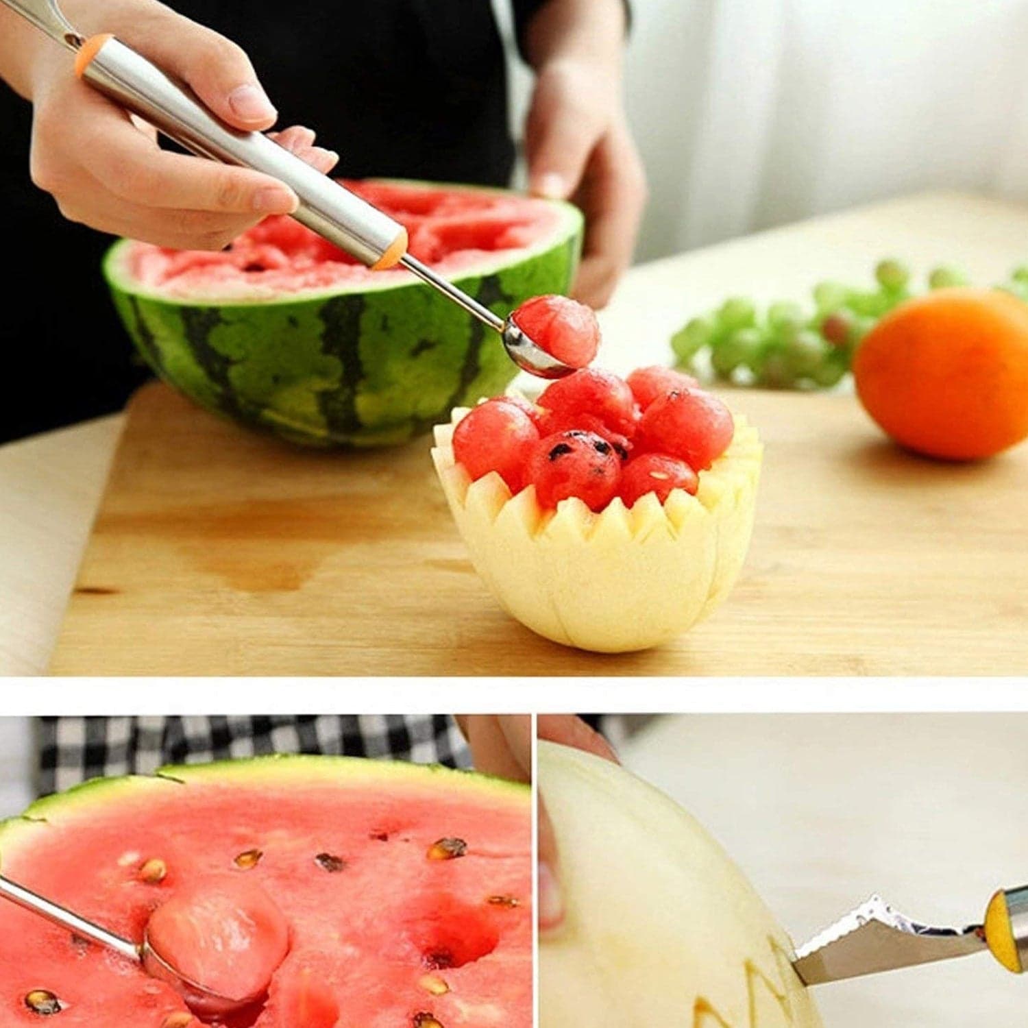 Multifunctional 2 in 1 Melon Baller - Stainless Steel Dig Scoop with Fruit Carving Knife. thumbnail 8