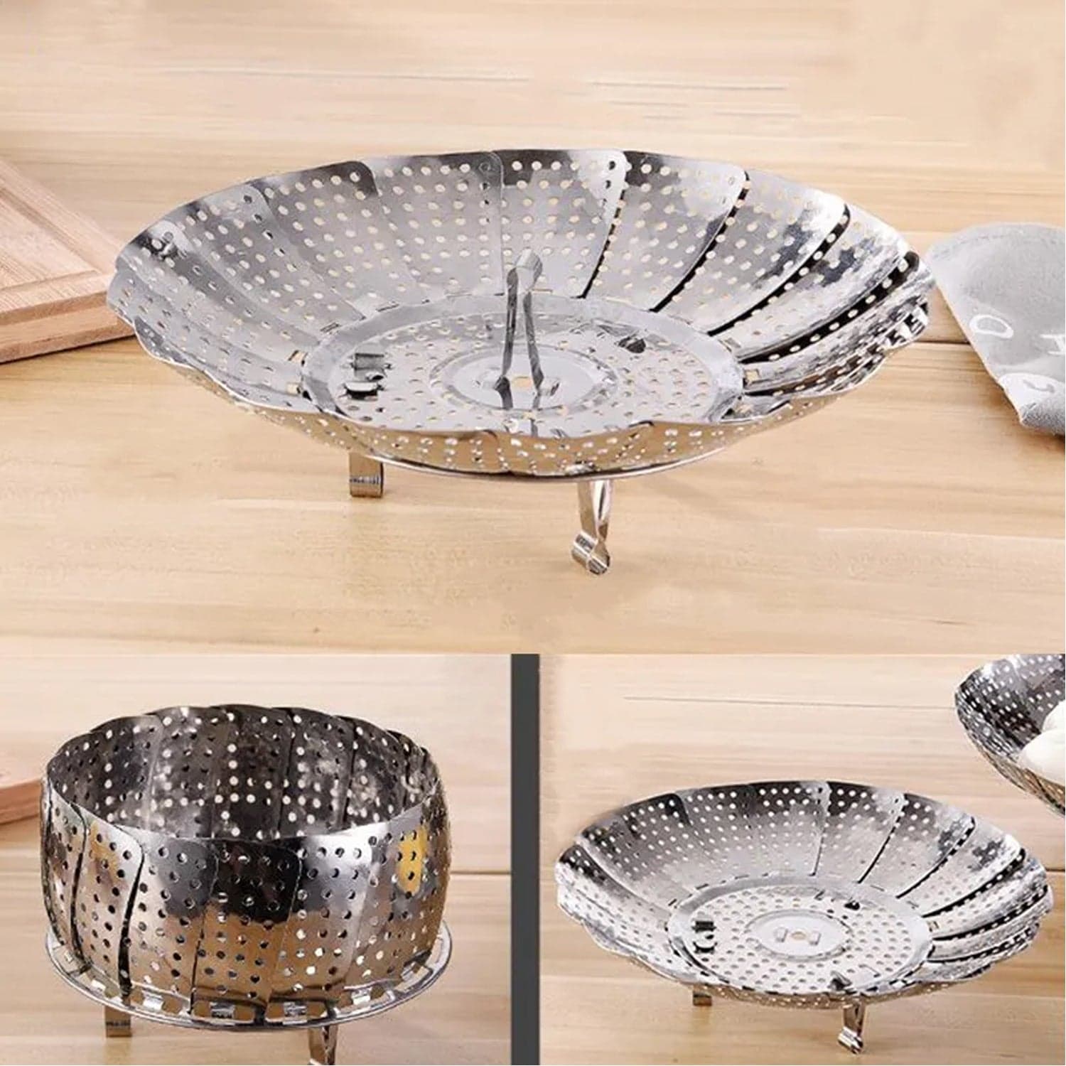 Unique Design Stainless-Steel Heaviest Vegetable ,Cooking Foldable Steamer Basket For Kitchen Utensils/Dish Drying Rack/Plate Stand/ Basket thumbnail 1
