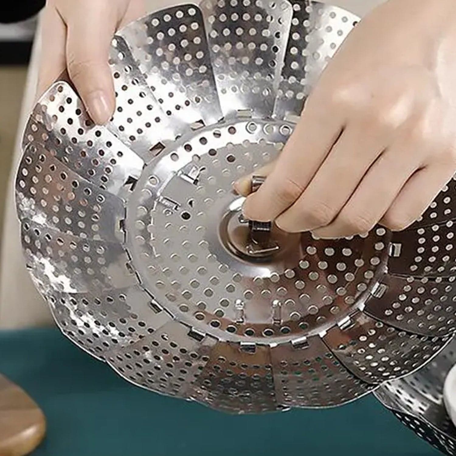 Unique Design Stainless-Steel Heaviest Vegetable ,Cooking Foldable Steamer Basket For Kitchen Utensils/Dish Drying Rack/Plate Stand/ Basket thumbnail 3