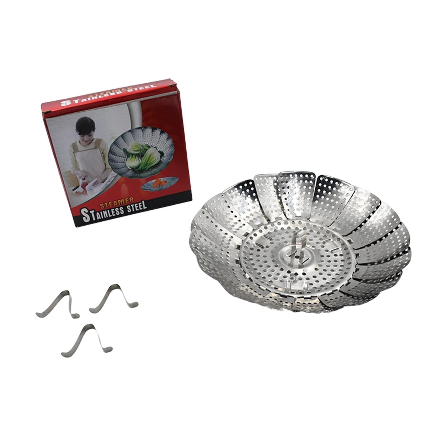 Unique Design Stainless-Steel Heaviest Vegetable ,Cooking Foldable Steamer Basket For Kitchen Utensils/Dish Drying Rack/Plate Stand/ Basket thumbnail 4