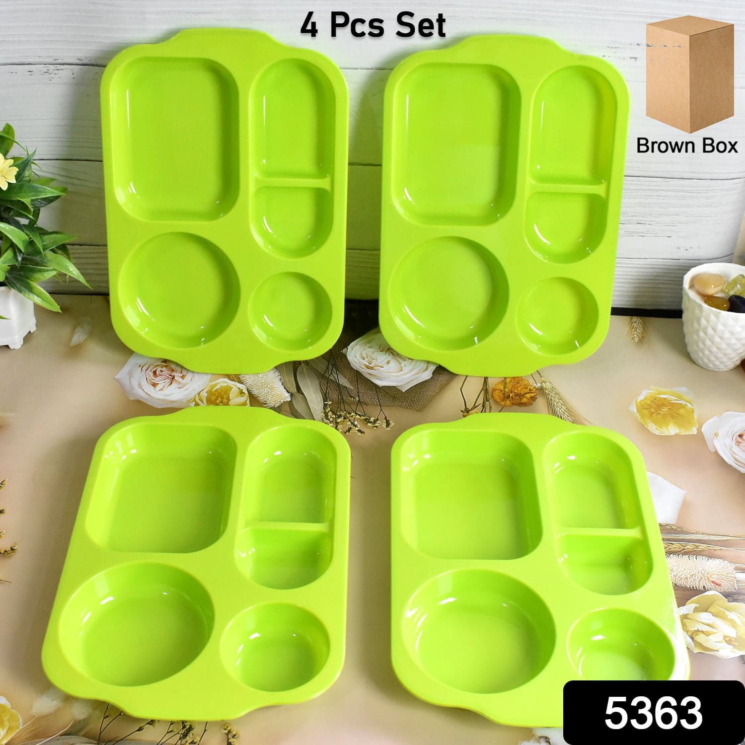 Unbreakable Plastic Food Plates / Biodegradable 5 Compartment Square Plate for Food thumbnail 2