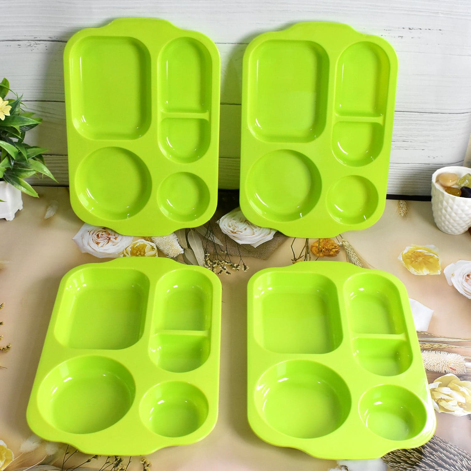 Unbreakable Plastic Food Plates / Biodegradable 5 Compartment Square Plate for Food thumbnail 4