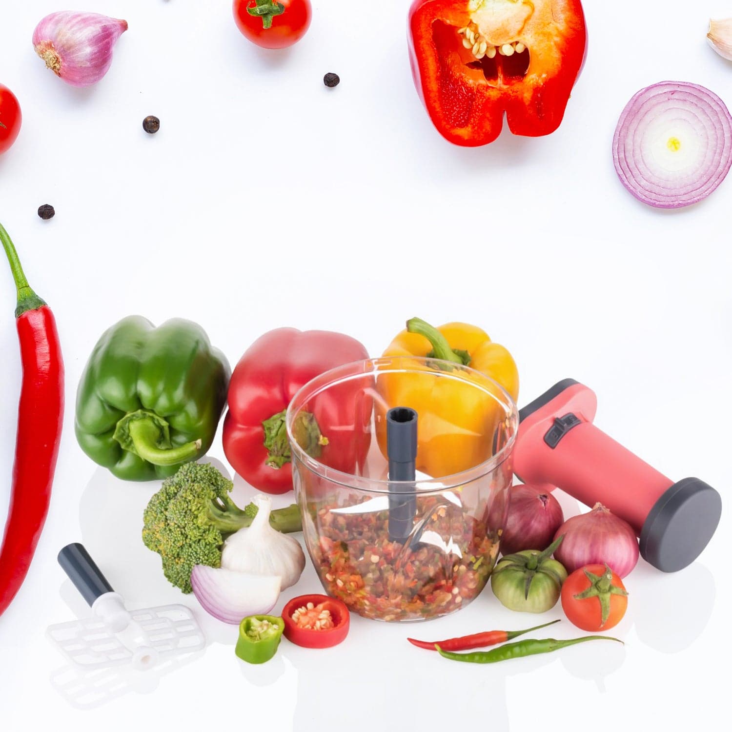 1100 ml 2 in 1 Push up Chopper with affixed with 6 Sharp Blade | Vegetable and Fruit Cutter with Easy Push and chop Button thumbnail 6