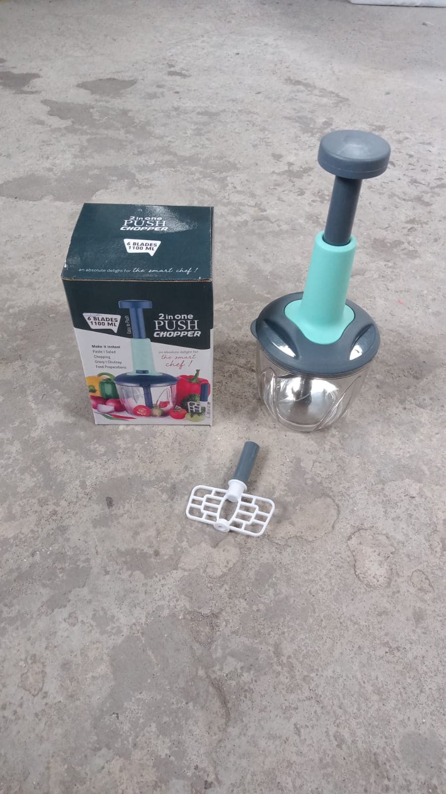 1100 ml 2 in 1 Push up Chopper with affixed with 6 Sharp Blade | Vegetable and Fruit Cutter with Easy Push and chop Button thumbnail 8